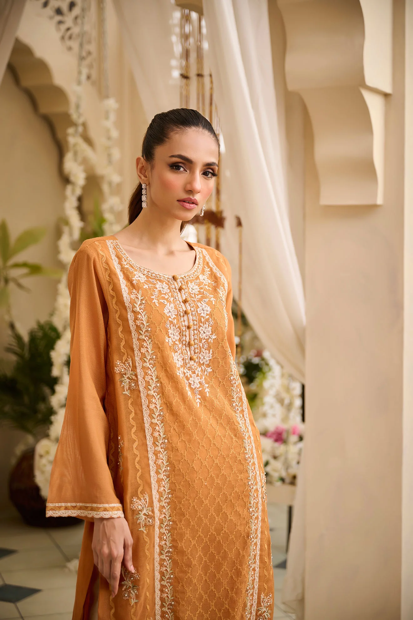 DA-1755 ORANGE EMBROIDERED KURTA - Image 3