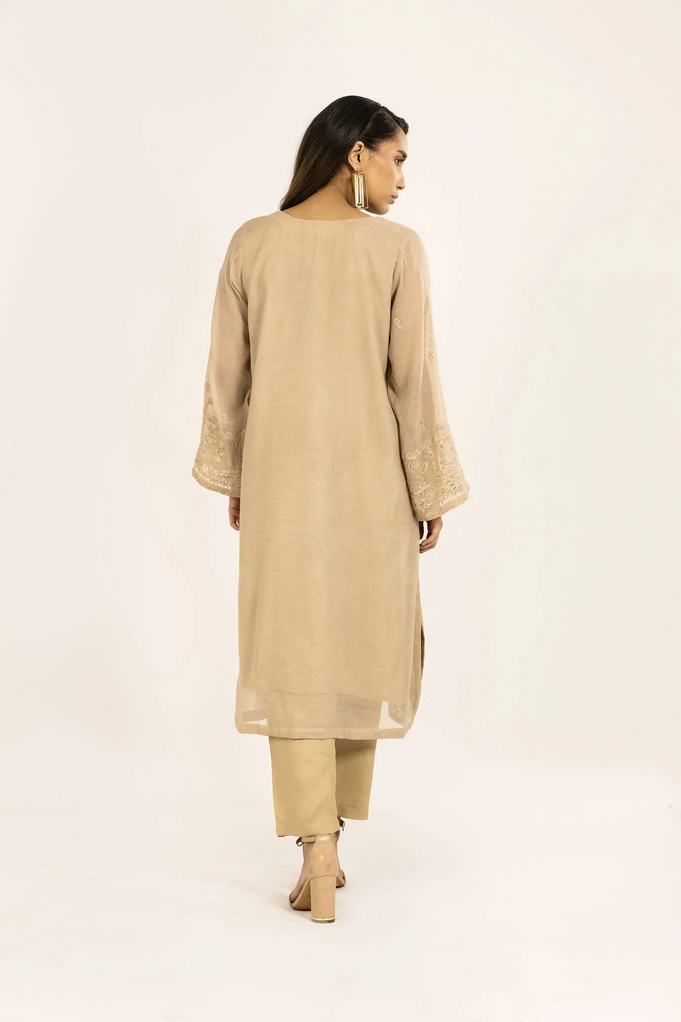 DA-1788 BEIGE EMBROIDERED KURTA - Image 3