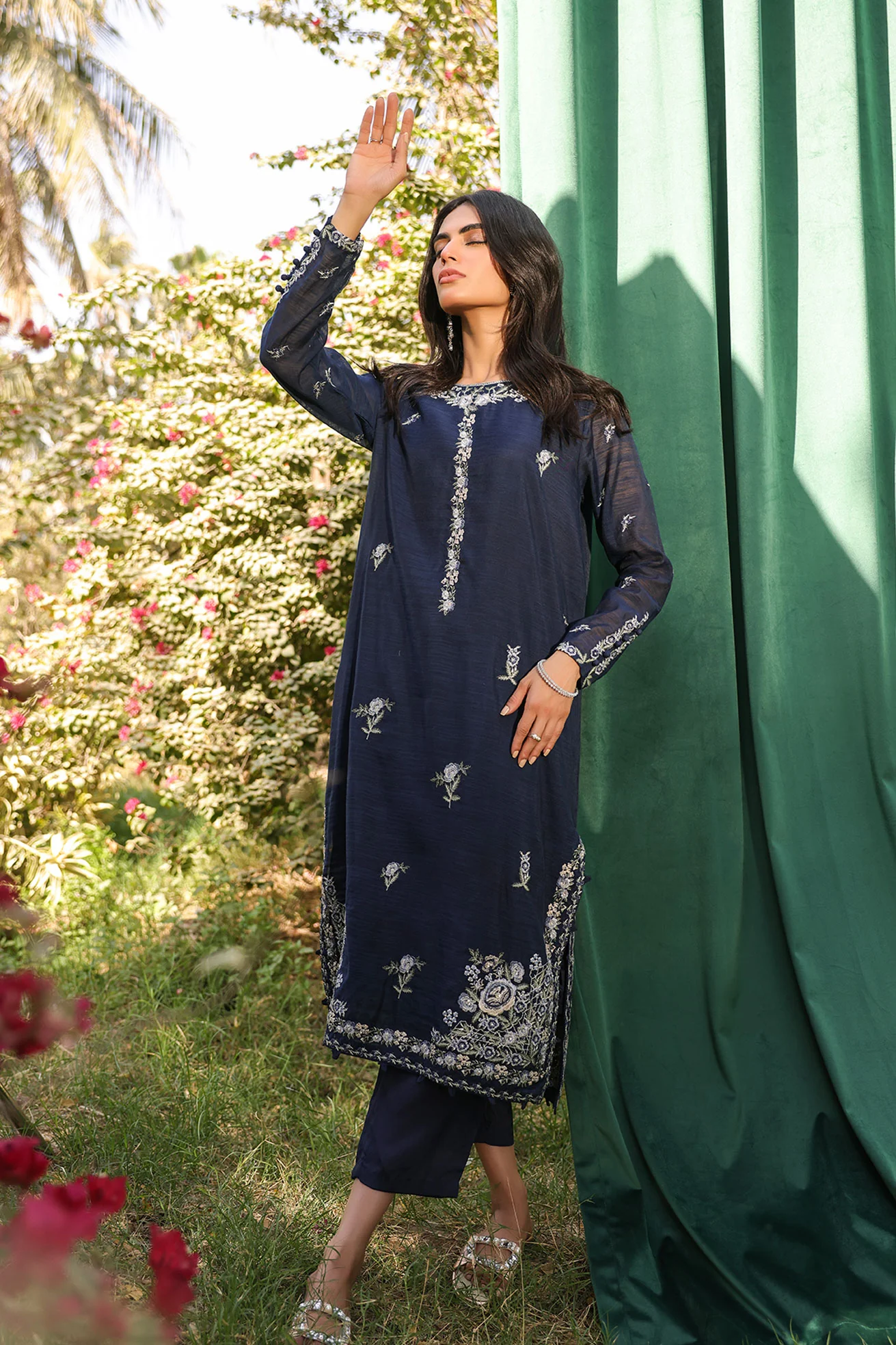 DA-2127 NAVY BLUE 2PCS EMBROIDERED KURTA WITH TROUSER