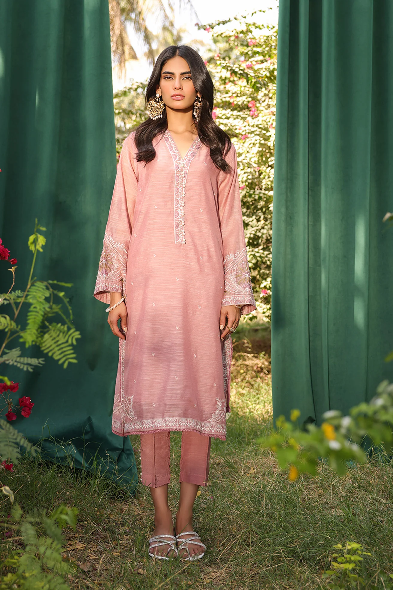 DA-2128 MAUVE 2PCS EMBROIDERED KURTA WITH TROUSER