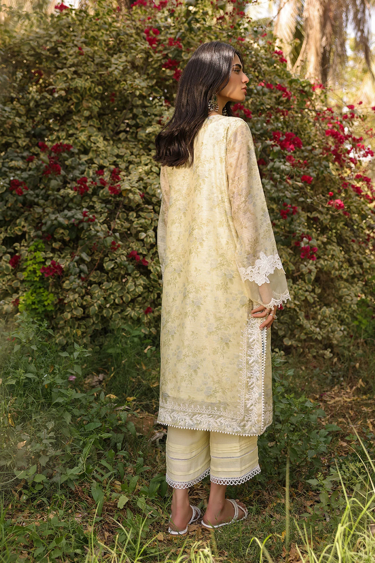 DA-2136 LEMON 2PCS  EMBROIDERED KURTA WITH TROUSER - Image 3