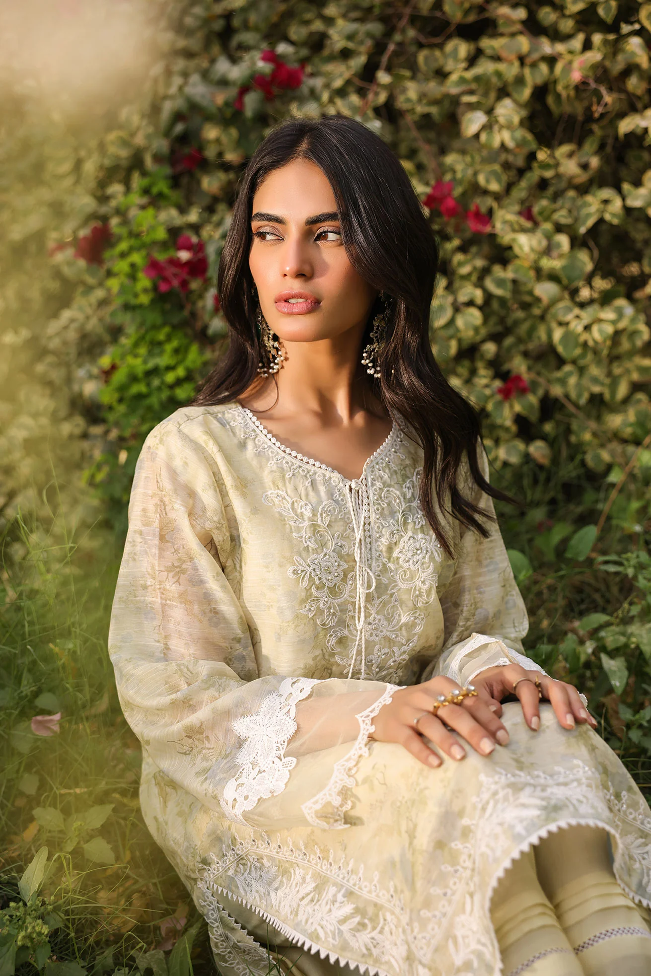 DA-2136 LEMON 2PCS  EMBROIDERED KURTA WITH TROUSER - Image 4
