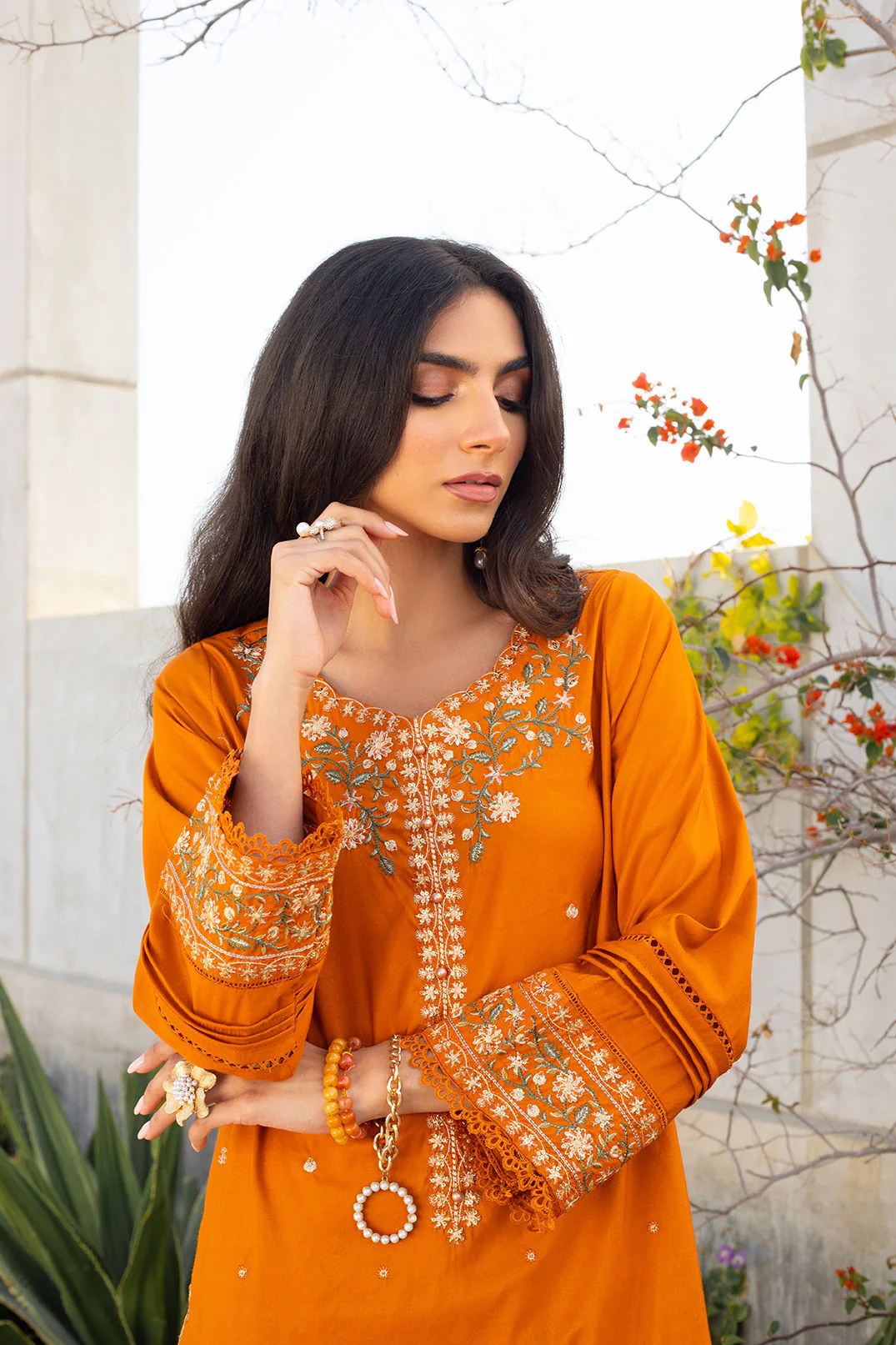 DA-2304 MUSTARD EMBROIDERED KURTA WITH TROUSER - Image 3