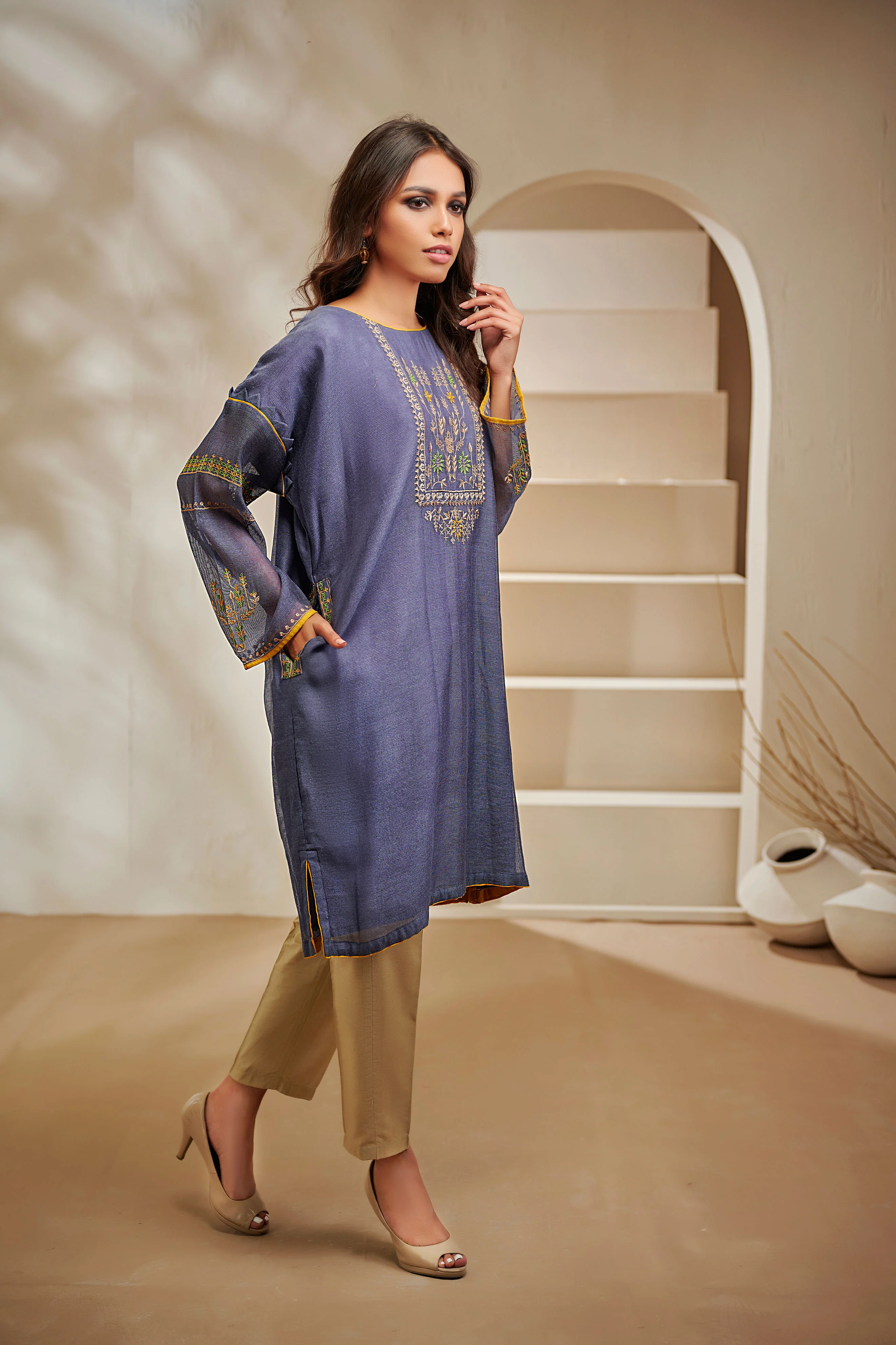 DA-1281 BLUE EMBROIDERED KURTA - Image 2