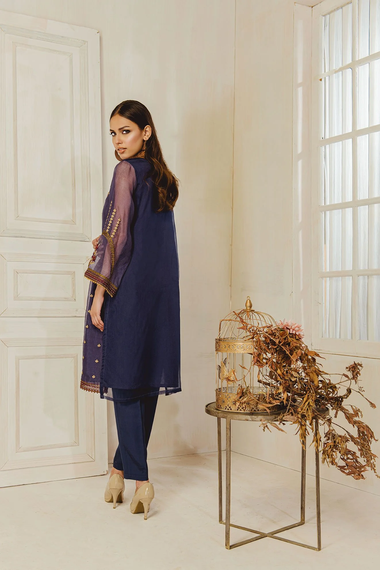 DA-1304 Blue EMBROIDERED KURTA - Image 2