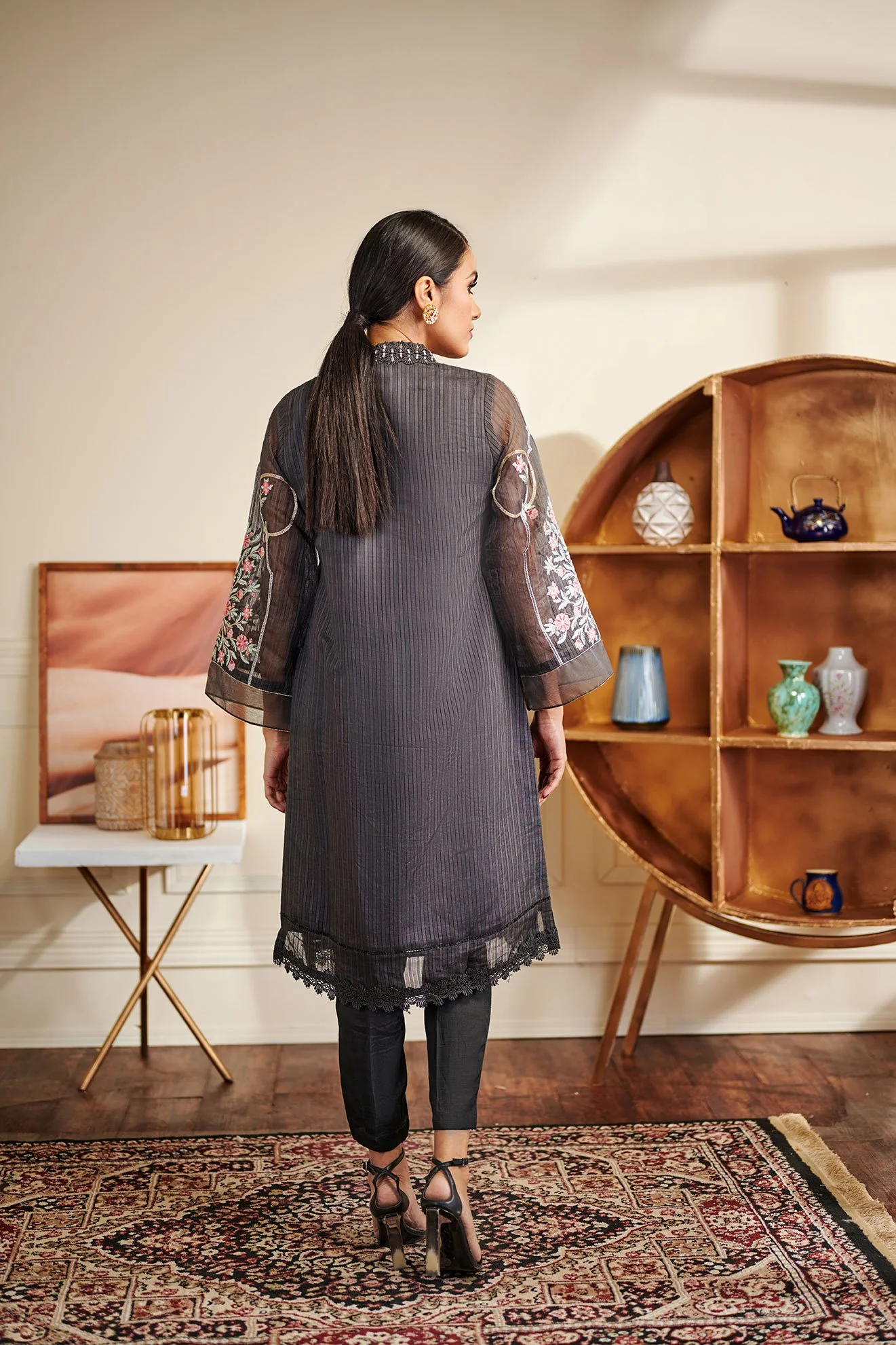 DA-1416 Dark- Grey EMBROIDERED KURTA - Image 3