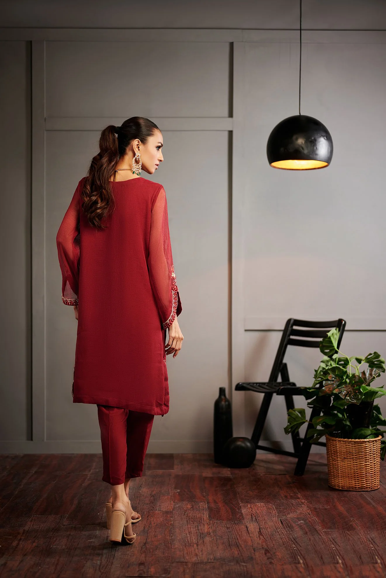 DA-1430 MAROON EMBROIDERED KURTA - Image 3