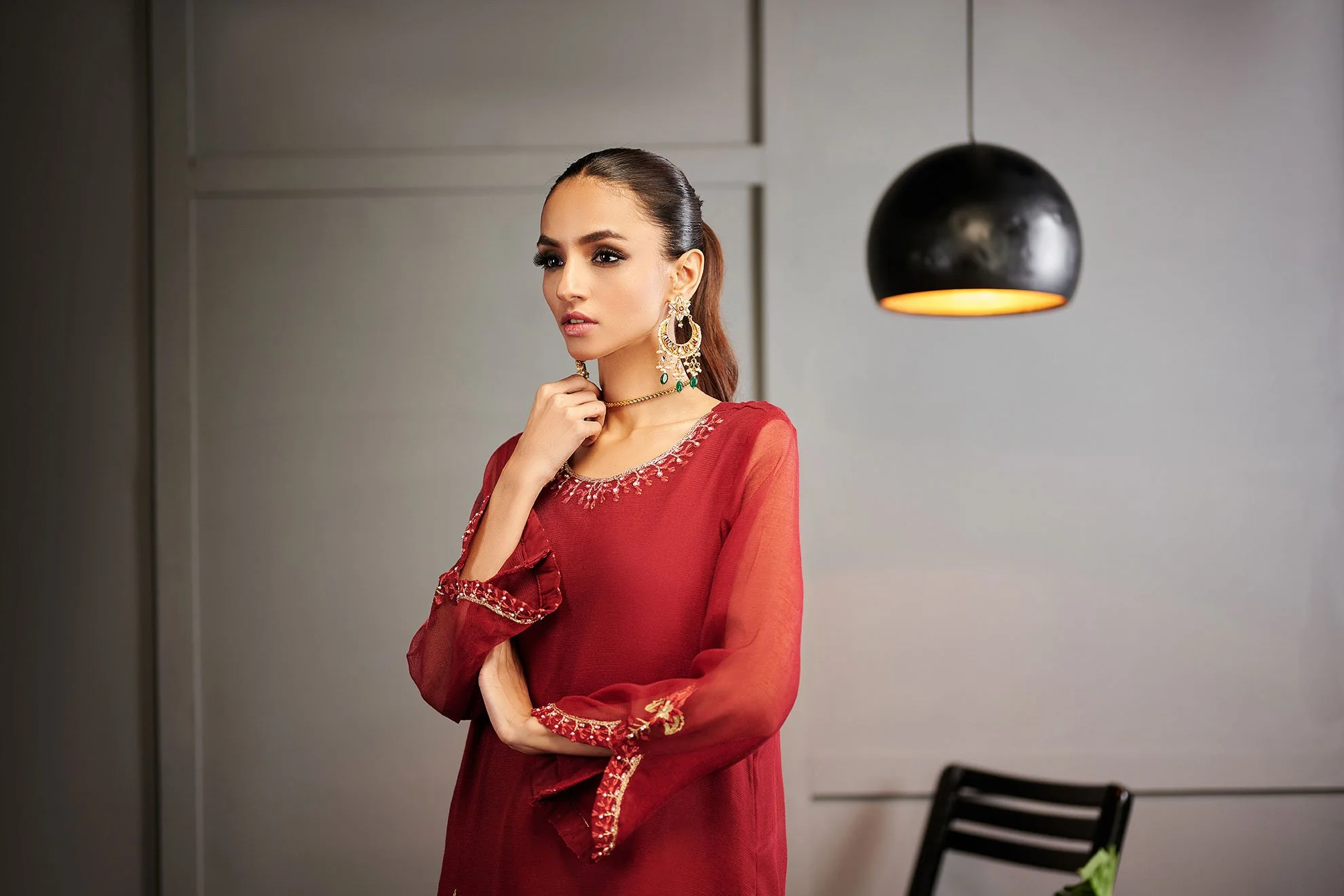 DA-1430 MAROON EMBROIDERED KURTA - Image 4