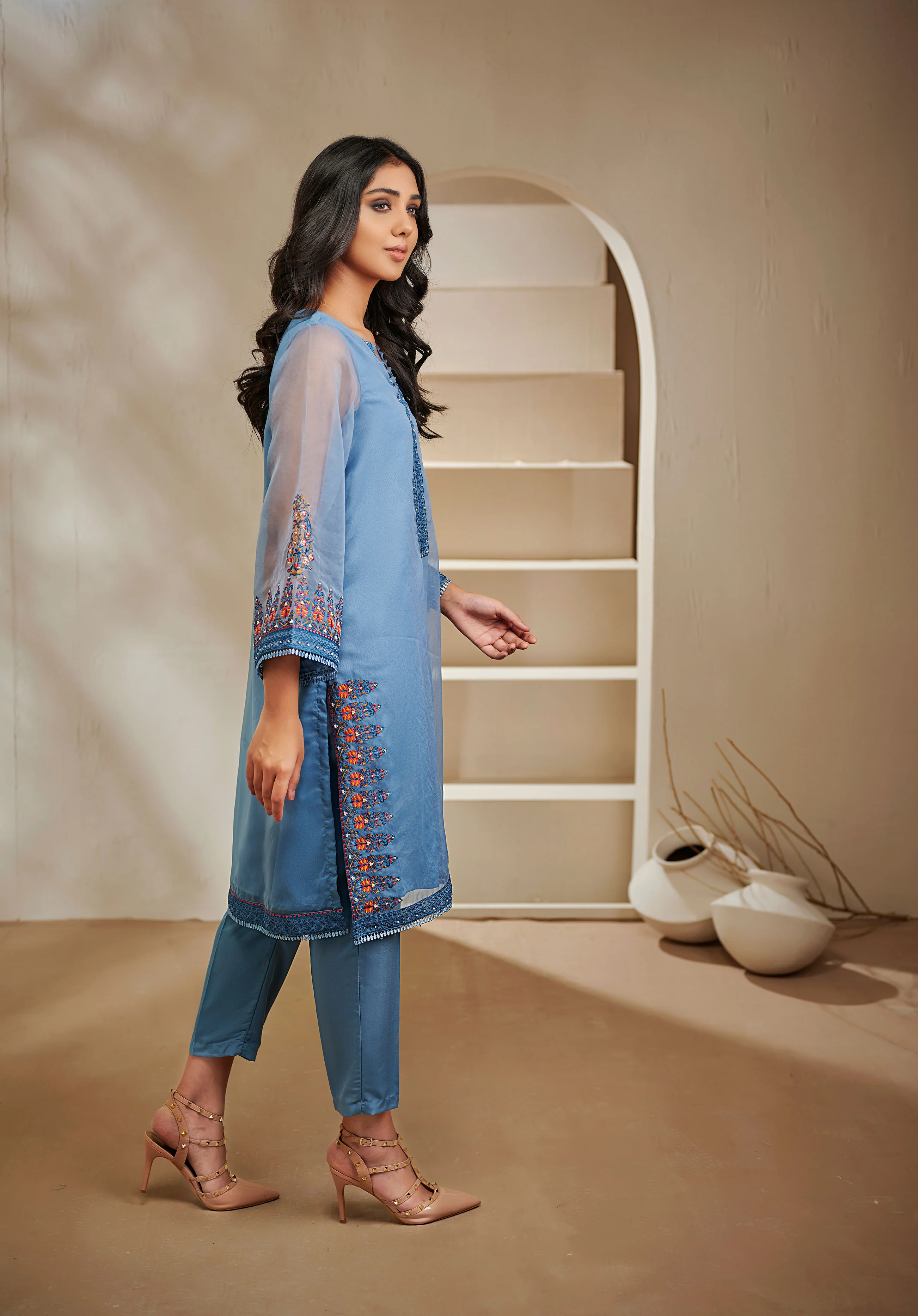 DA-1431 BLUE EMBROIDERED KURTA - Image 2