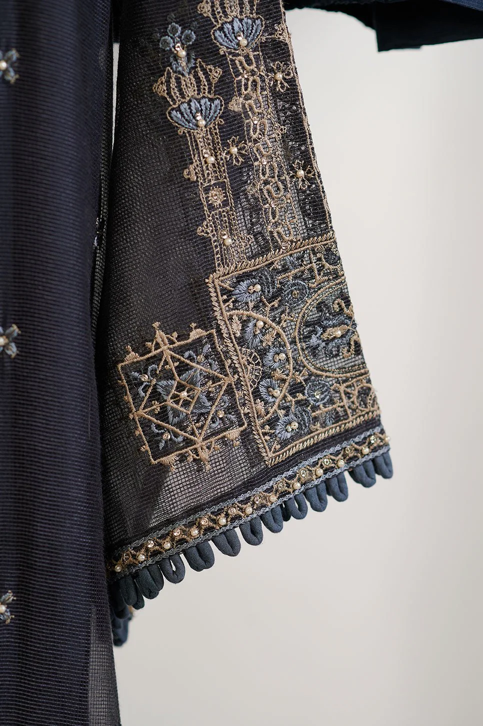 DA-1453 Blue Embrodiery Coat with Inner & Trouser - Image 3