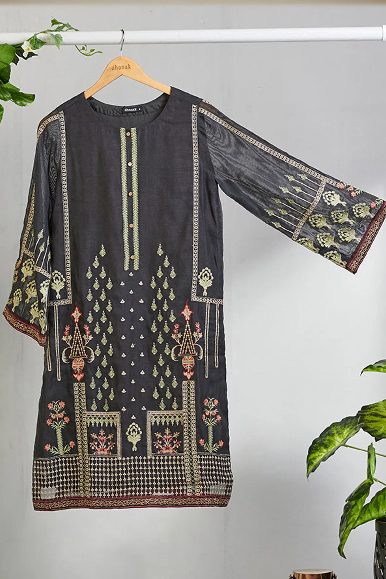 DA-1454 Grey EMBROIDERED KURTA - Image 4