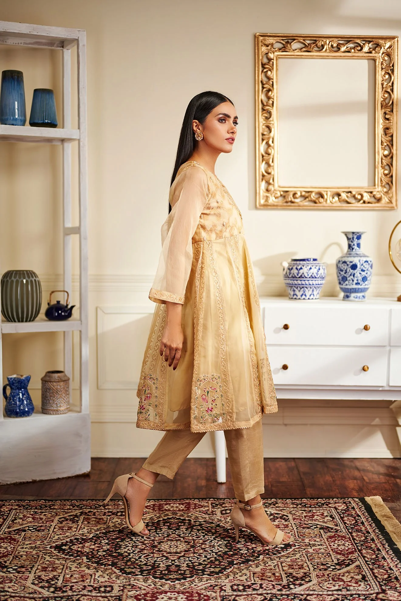 DA-1455 Beige EMBROIDERED KURTA - Image 3