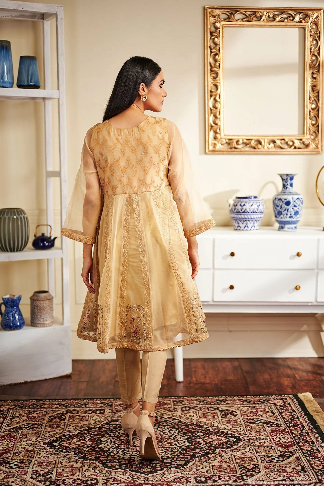 DA-1455 Beige EMBROIDERED KURTA - Image 4