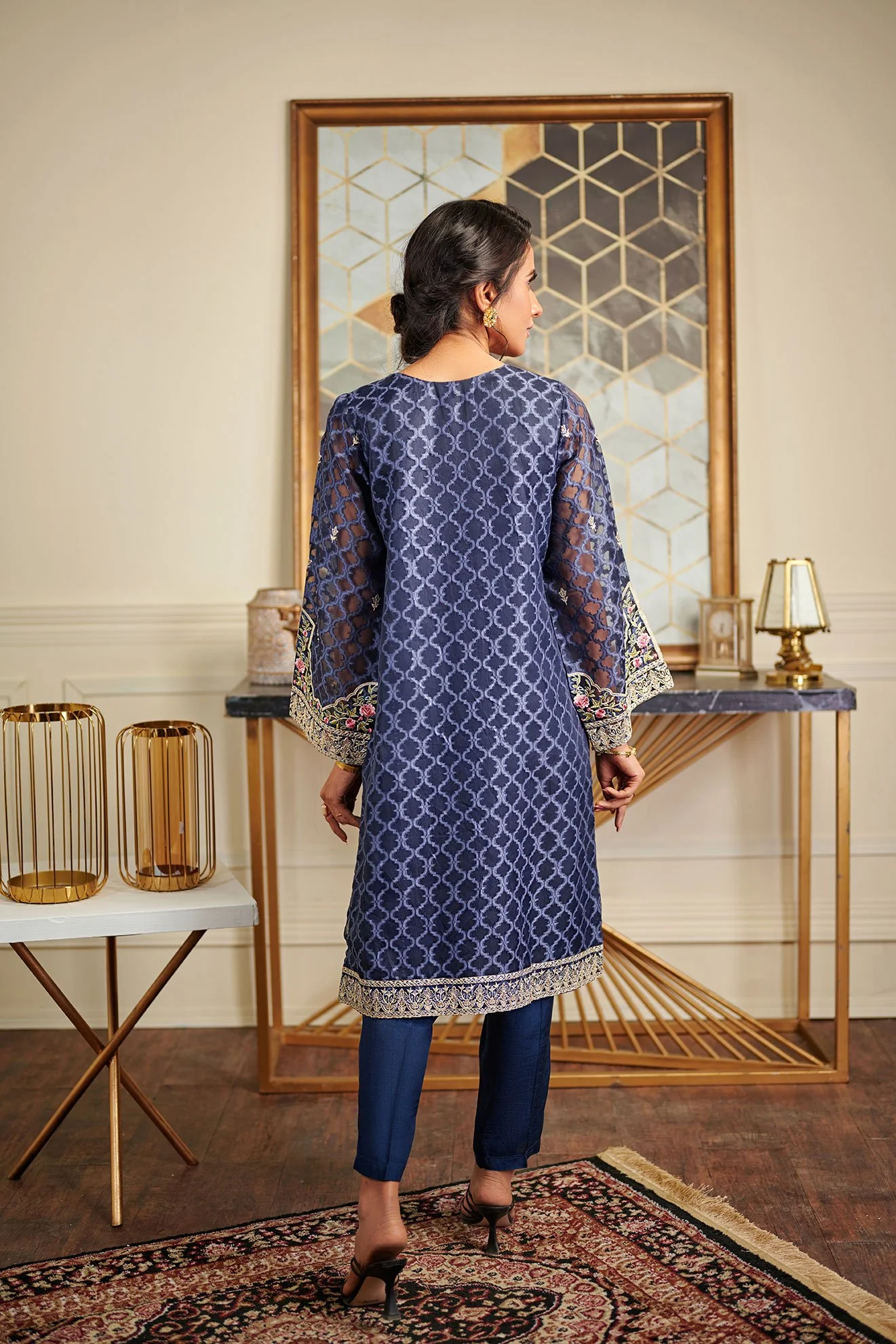 DA-1465 Blue EMBROIDERED KURTA - Image 3
