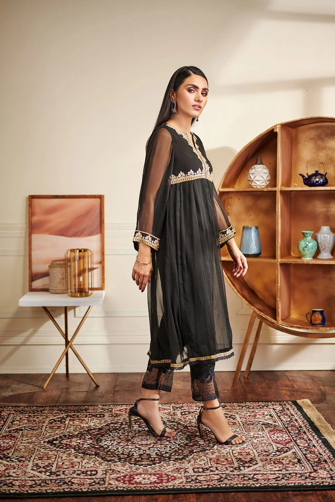DA-1478 Black EMBROIDERED KURTA - Image 3
