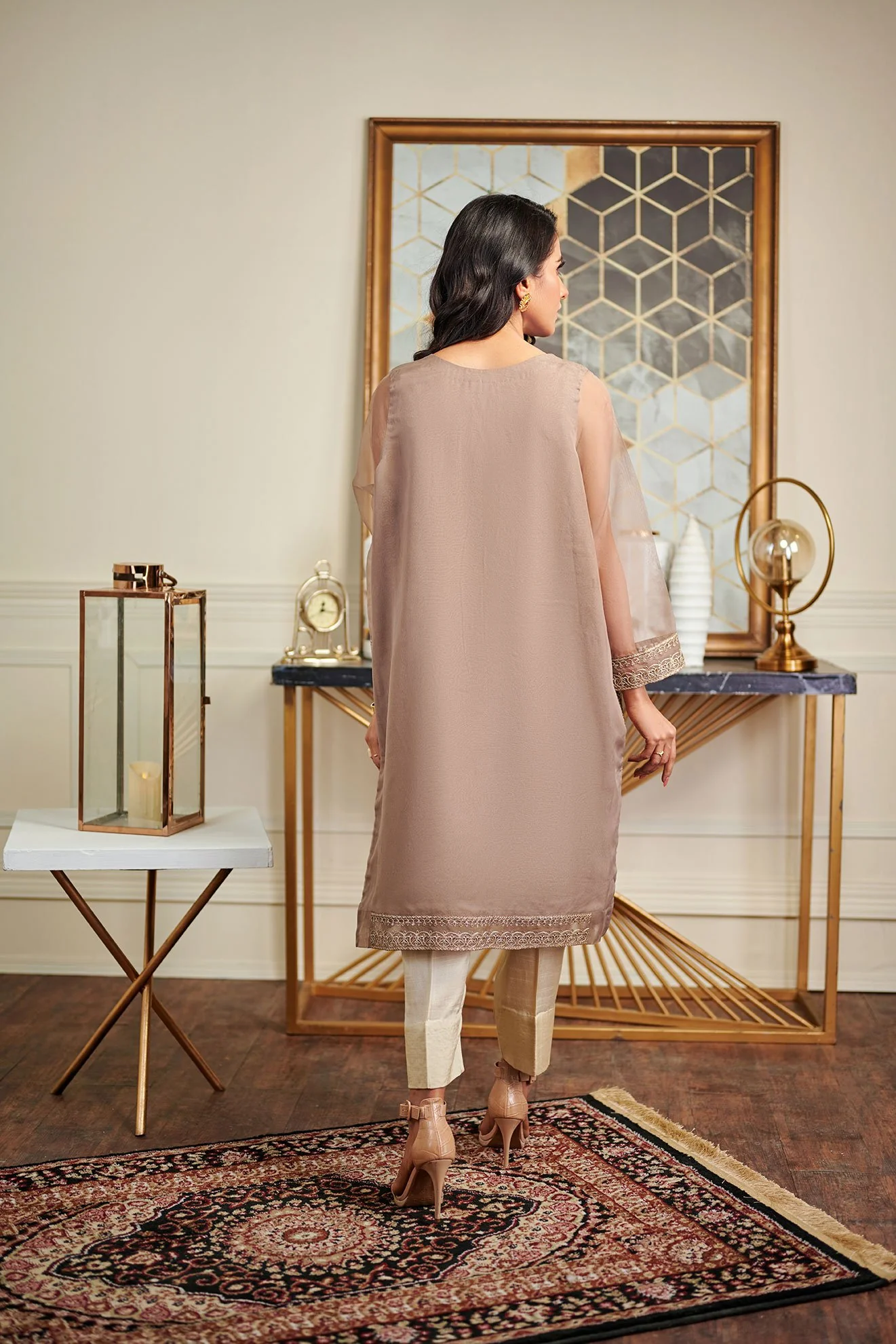 DA-1485 Brown EMBROIDERED KURTA - Image 3
