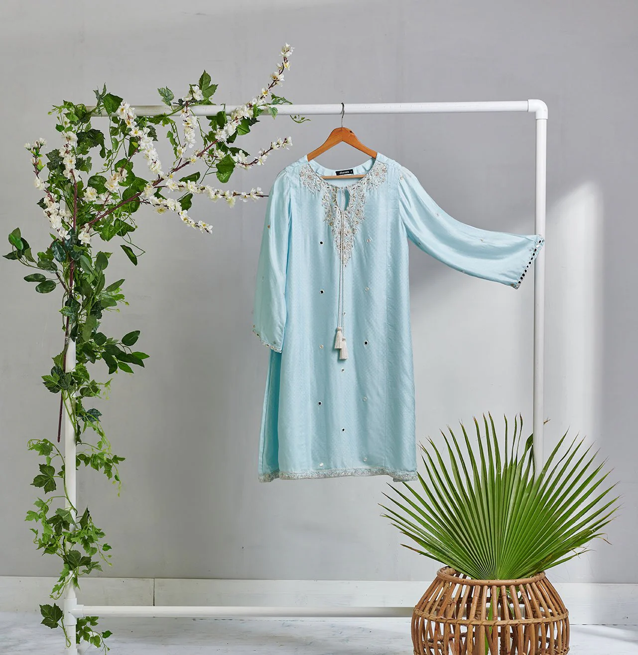 DA-1487 Sky-Blue EMBROIDERED KURTA - Image 2
