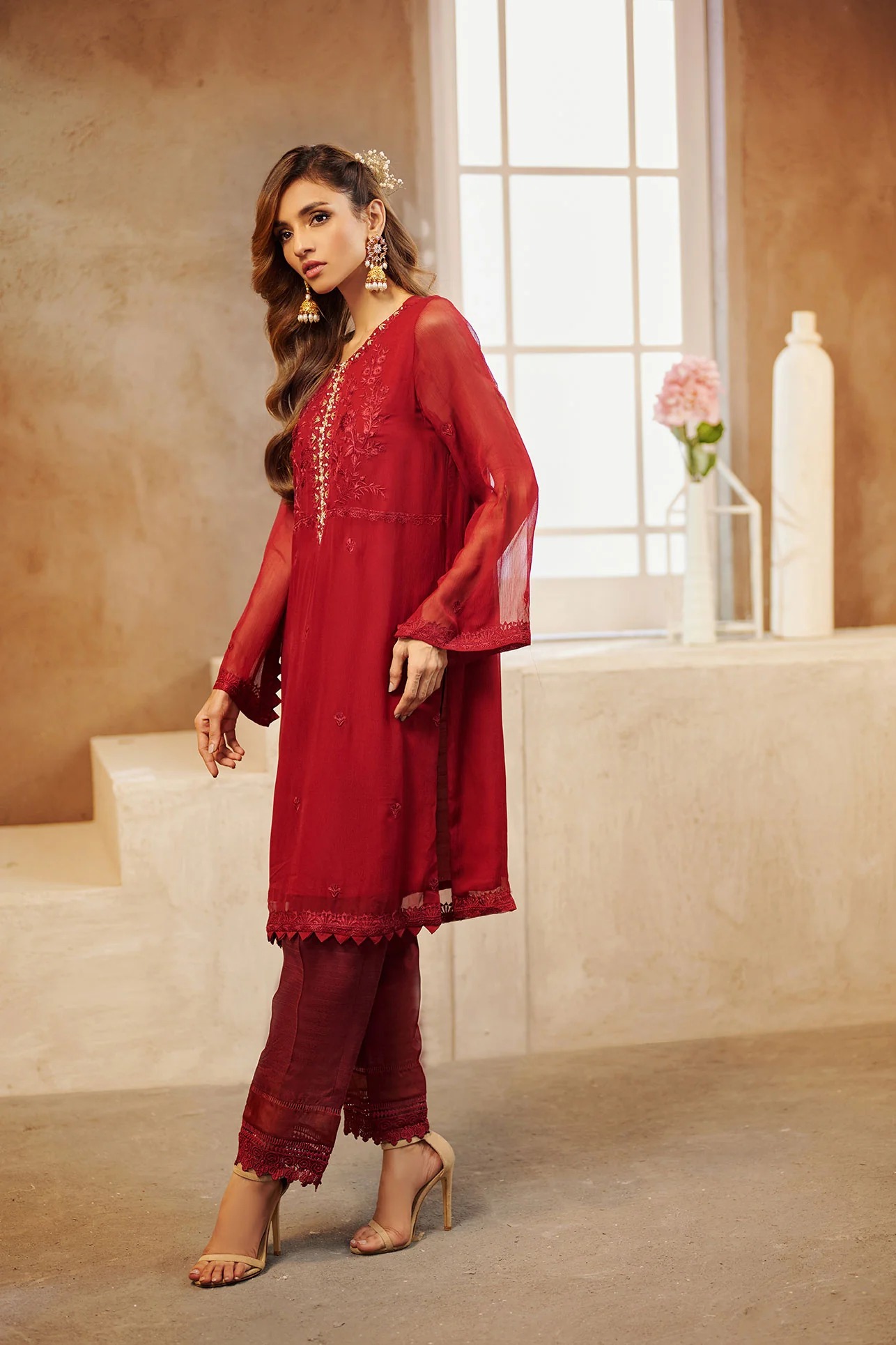 DA-1559 MAROON EMBROIDERED KURTA - Image 2