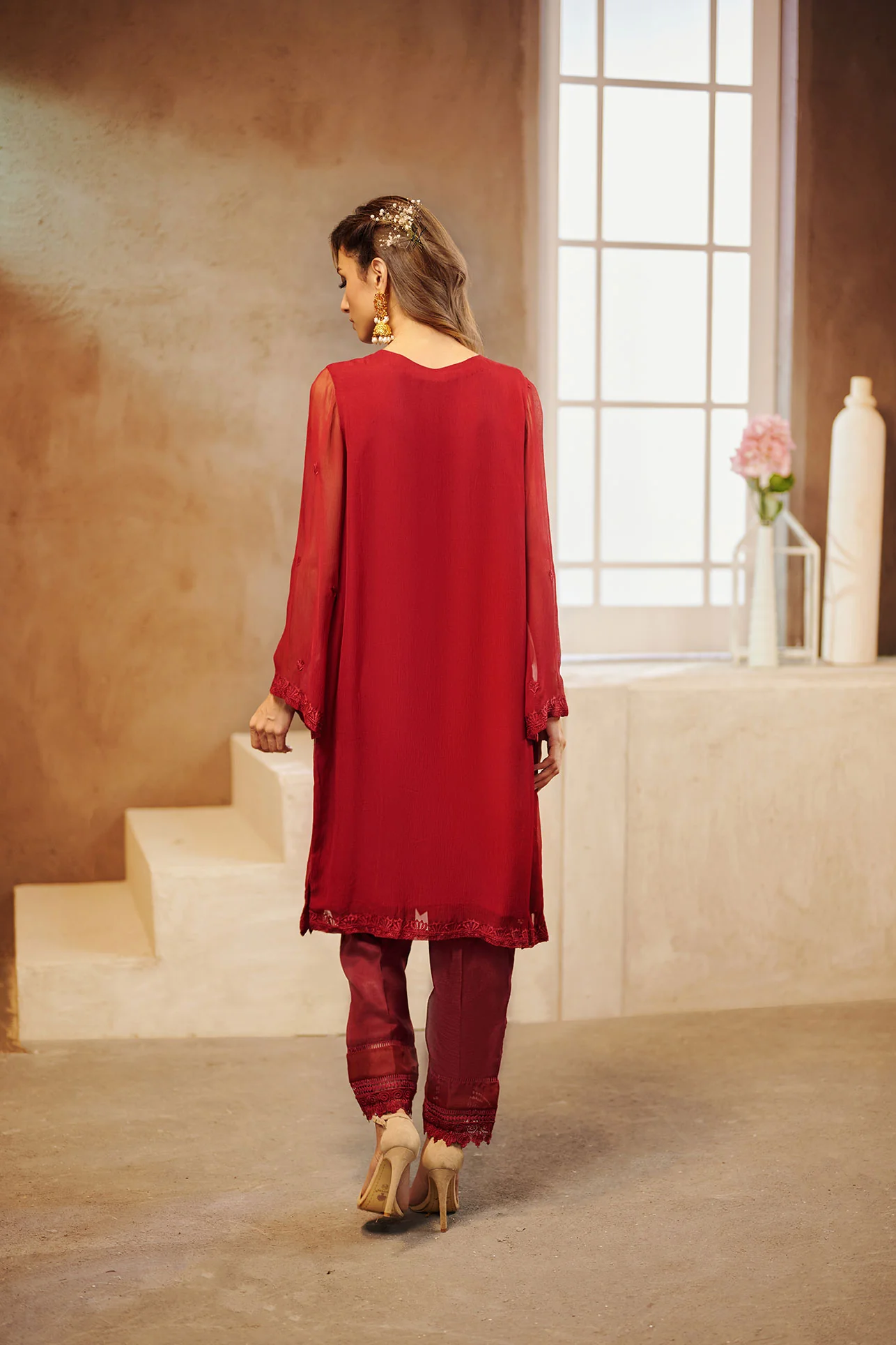 DA-1559 MAROON EMBROIDERED KURTA - Image 4