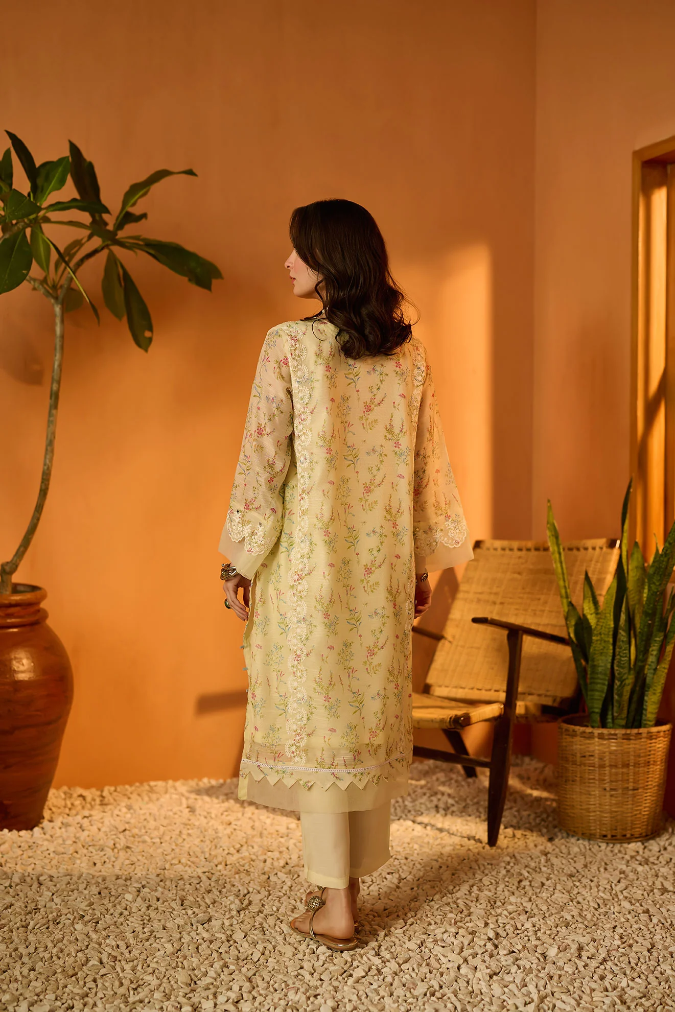 DA-2069 LEMON EMBROIDERED KURTA - Image 4