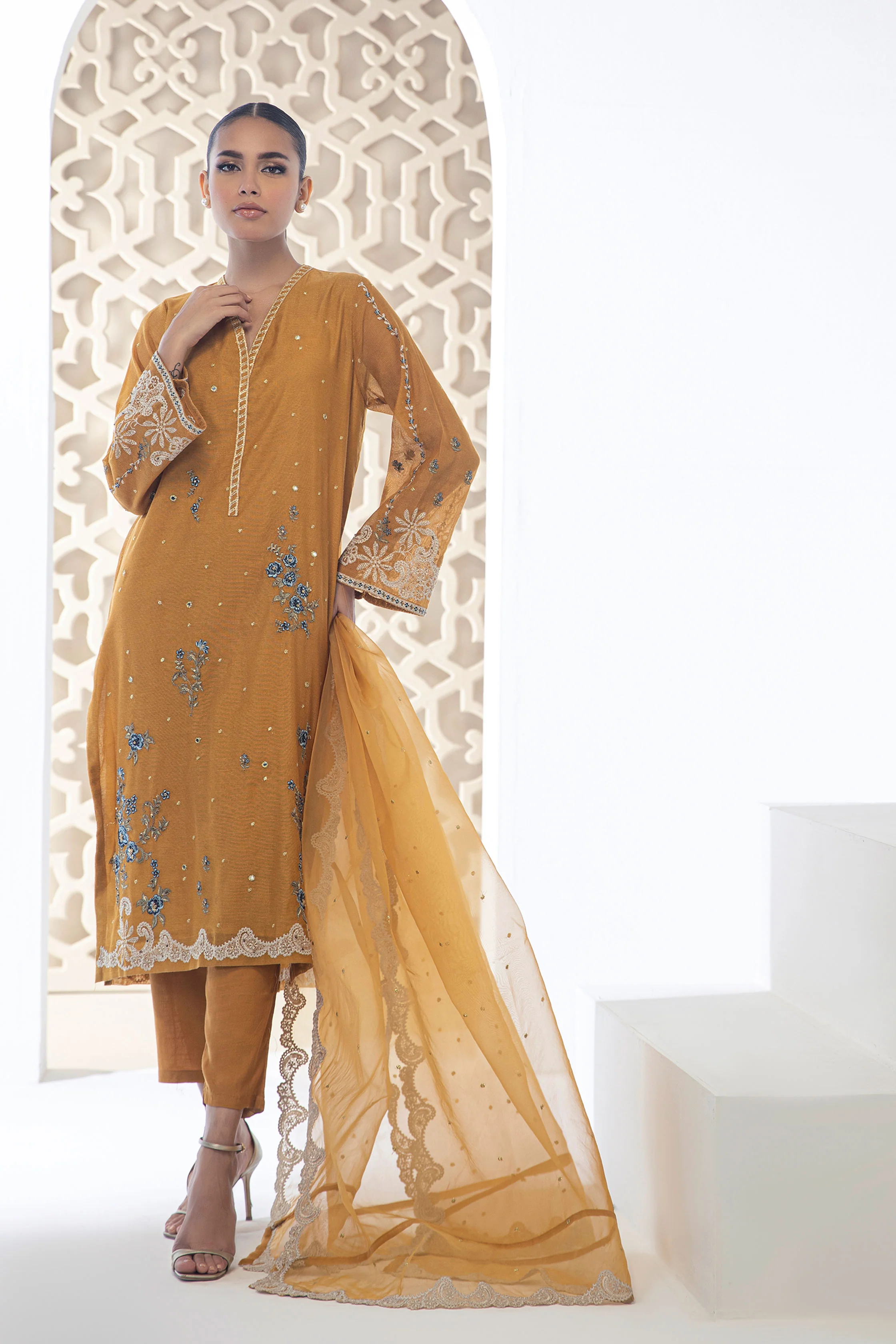DA-2119 MUSTARD EMBROIDERED KURTA - Image 2