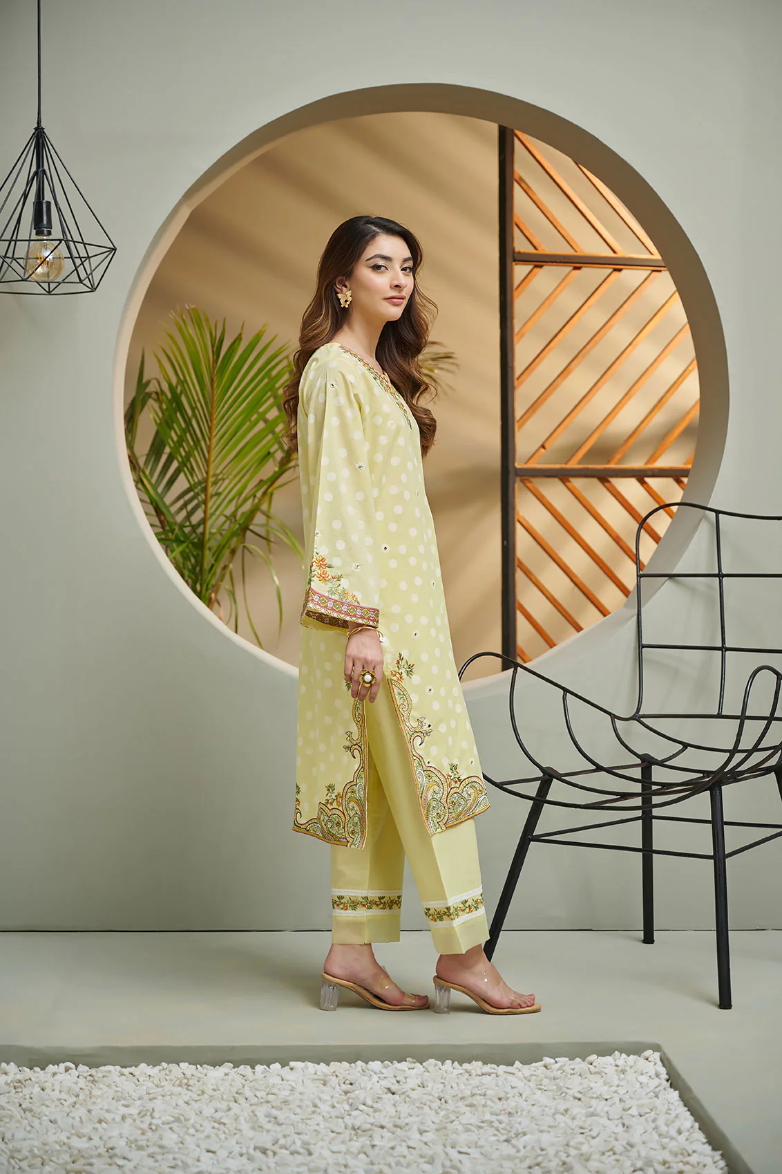 DC-2036 YELLOW 2PCS EMBROIDERED KURTA WITH TROUSER - Image 3