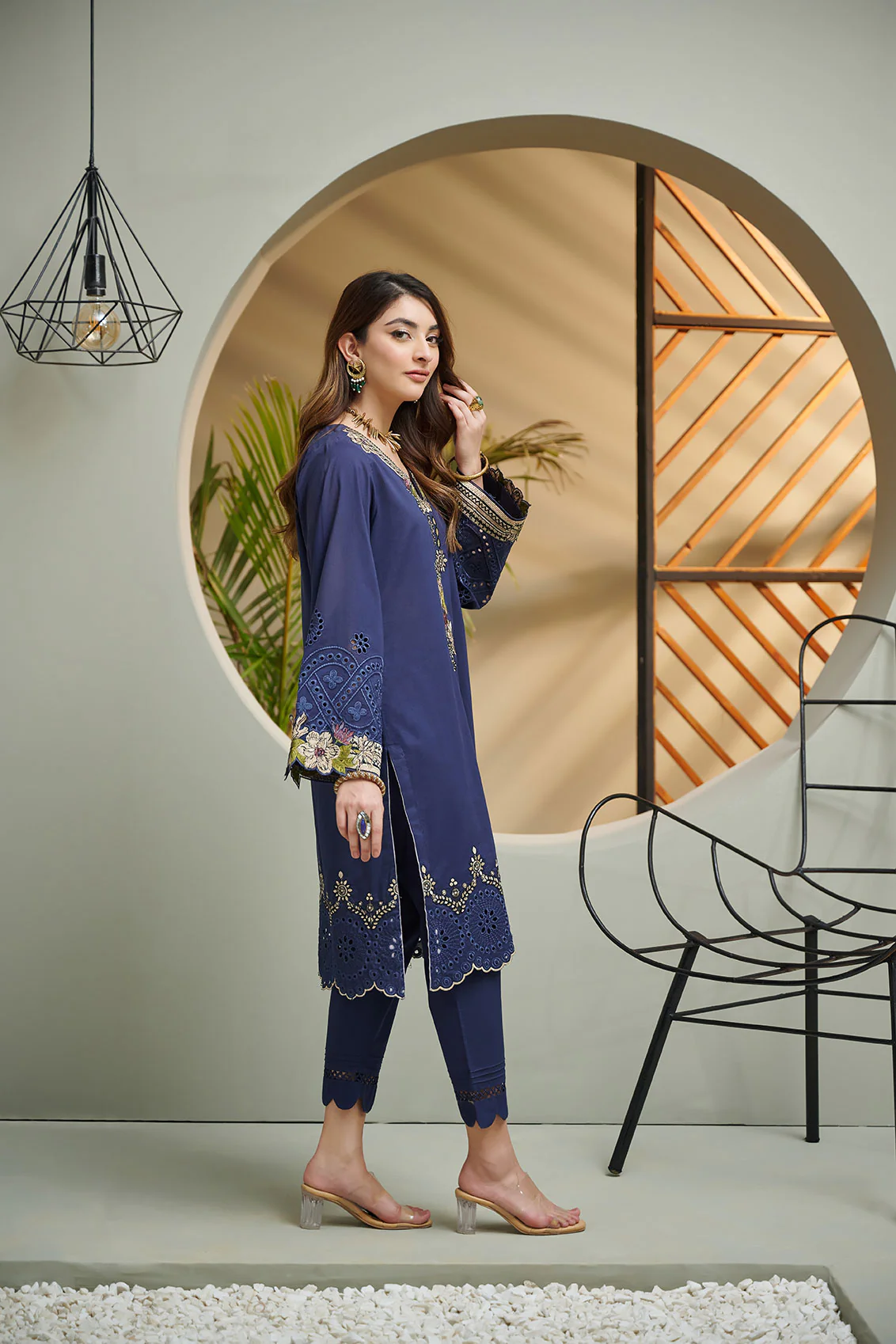 DC-2039 NAVY BLUE 2PCS EMBROIDERED KURTA WITH TROUSER - Image 3