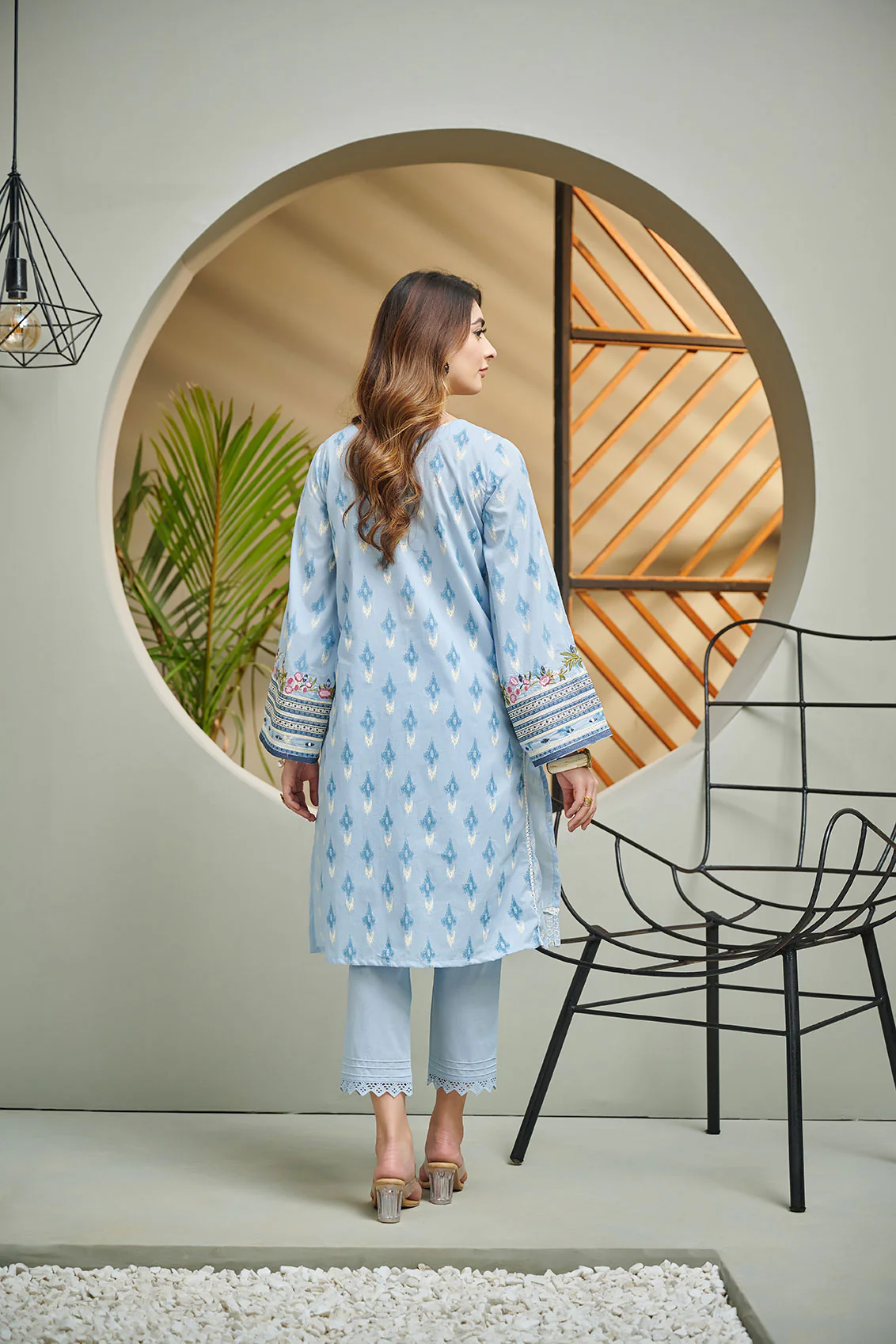 DC-2042 SKY BLUE 2PCS EMBROIDERED KURTA WITH TROUSER - Image 4