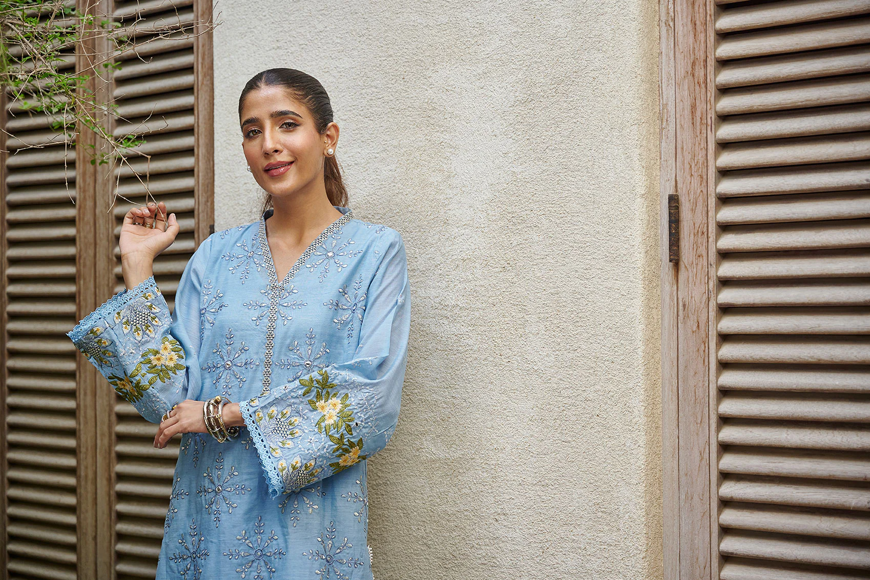 DC-2055 TEAL BLUE 2PCS  EMBROIDERED KURTA WITH TROUSER - Image 5