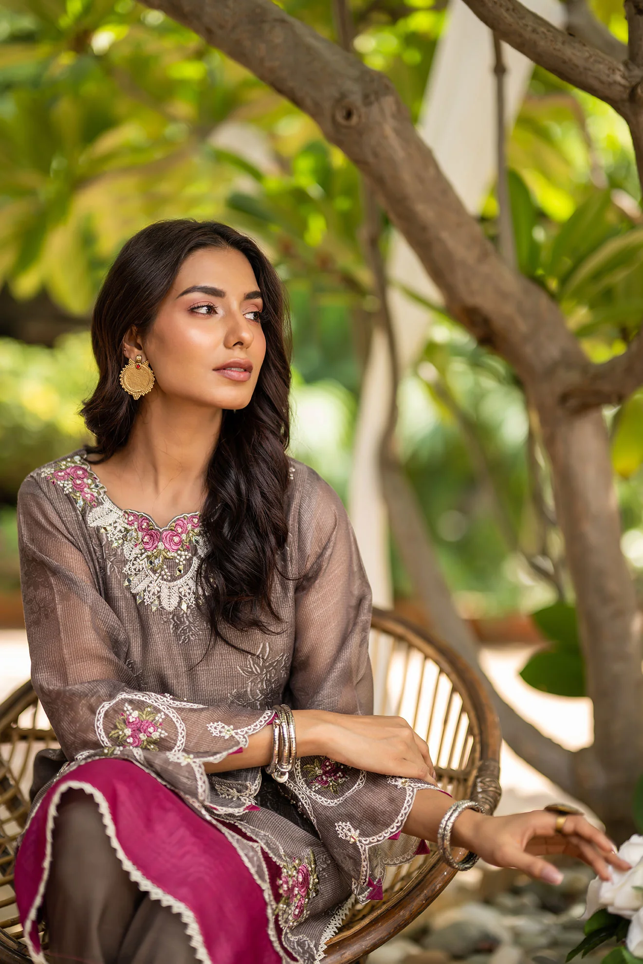 DC-2097 BROWN 2PCS  EMBROIDERED KURTA WITH TROUSER - Image 4