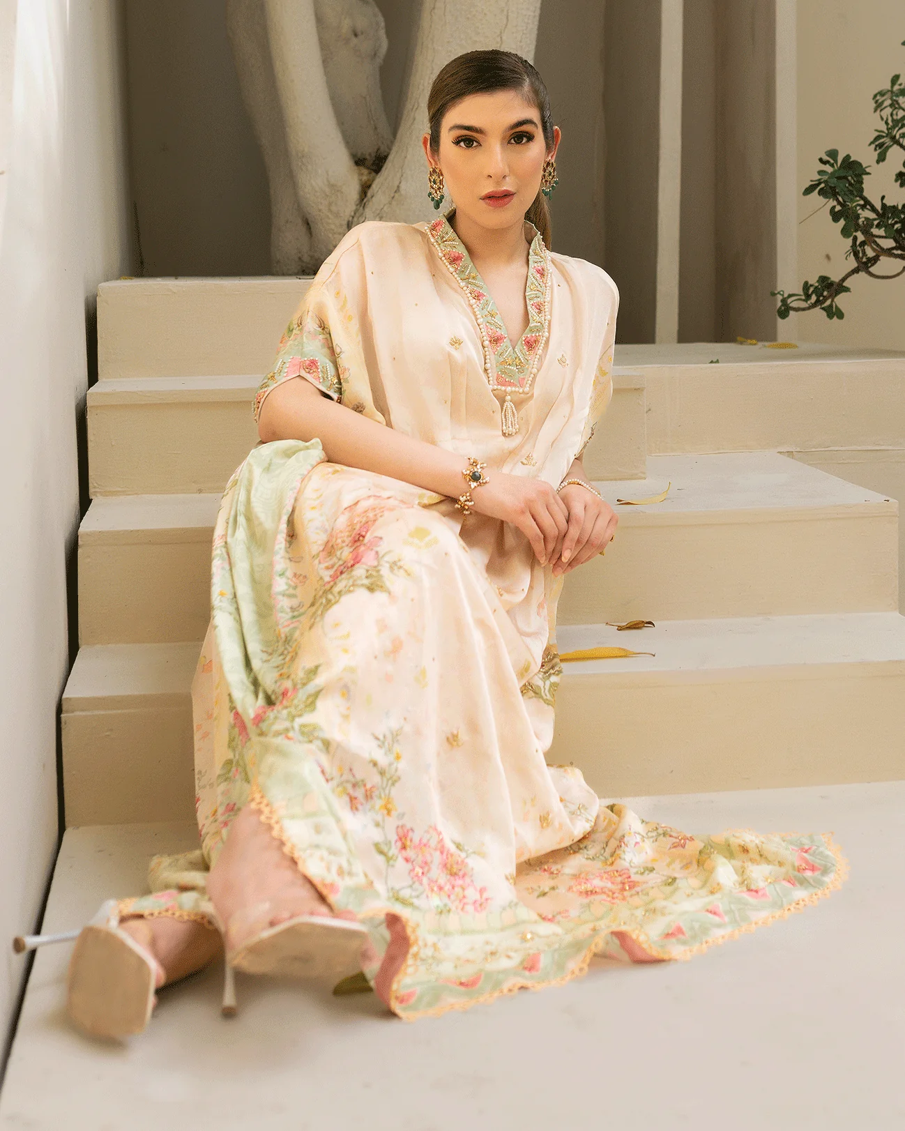 DC-2244 OFF-WHITE HAND EMBELLISHED KAFTAN - Image 4