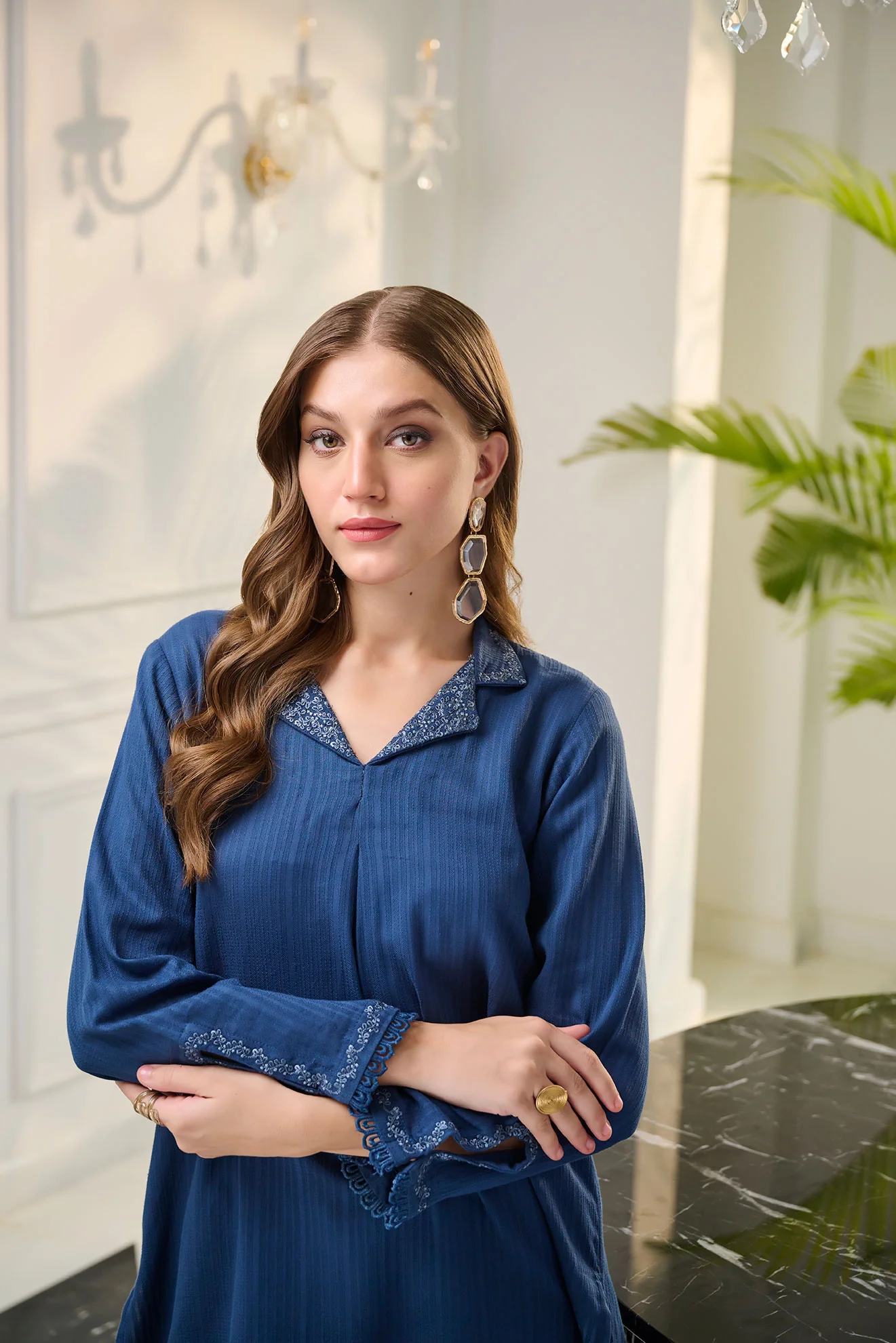 DC-2248 NAVY BLUE 2PCS EMBROIDERED KURTA WITH TROUSER - Image 3