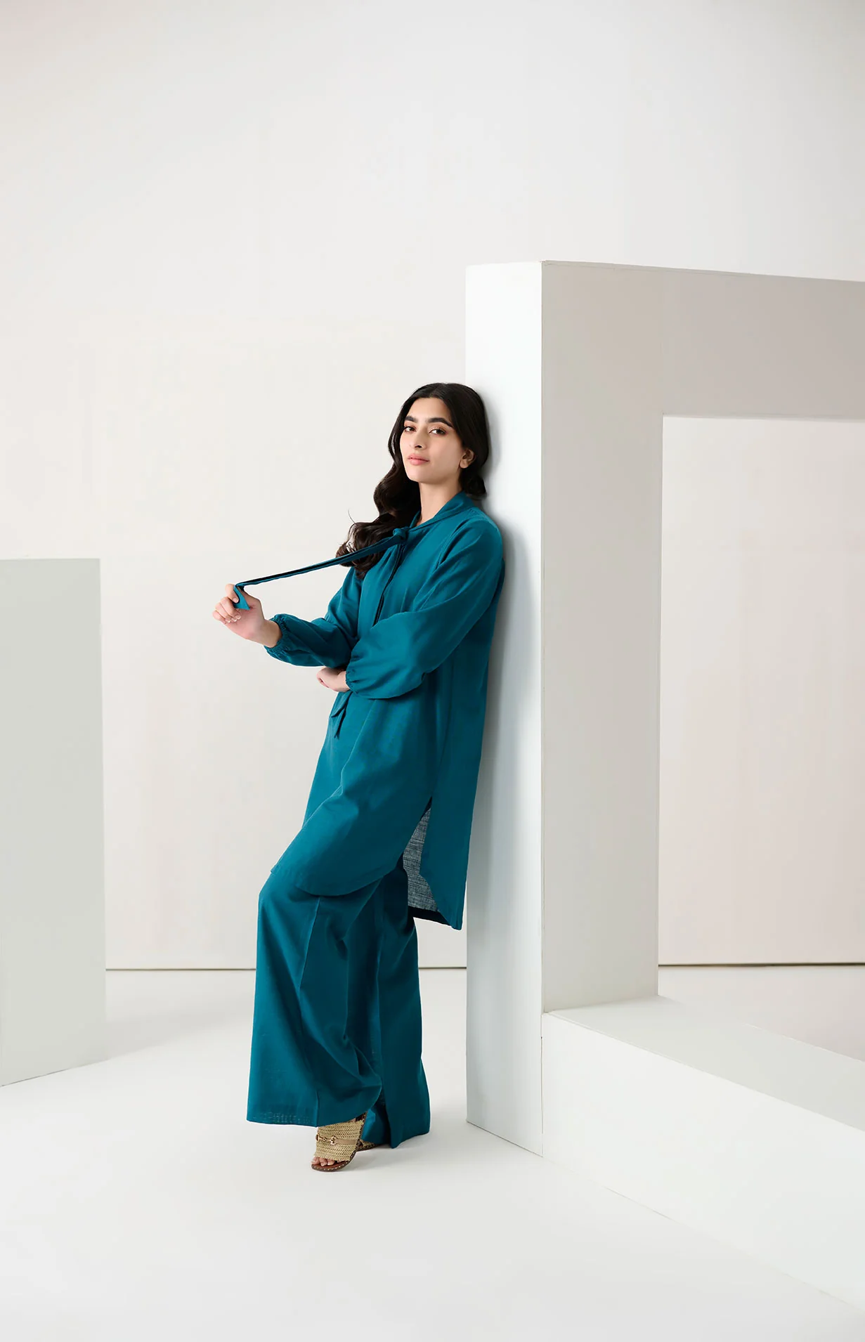 DC-2265 TURQUOISE BLUE 2PCS  EMBROIDERED KURTA WITH TROUSER - Image 5