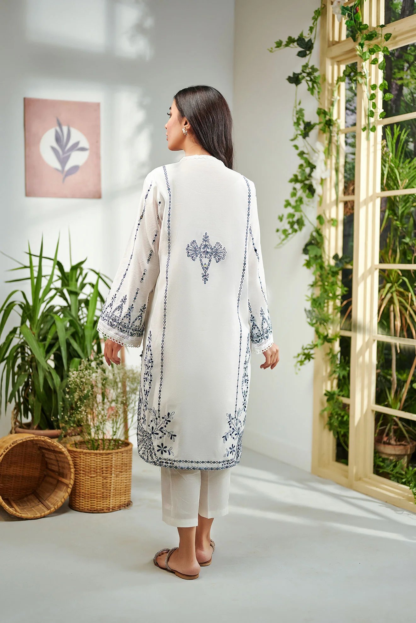 DC-2001 WHITE 2PCS EMBROIDERED KURTA WITH TROUSER - Image 4