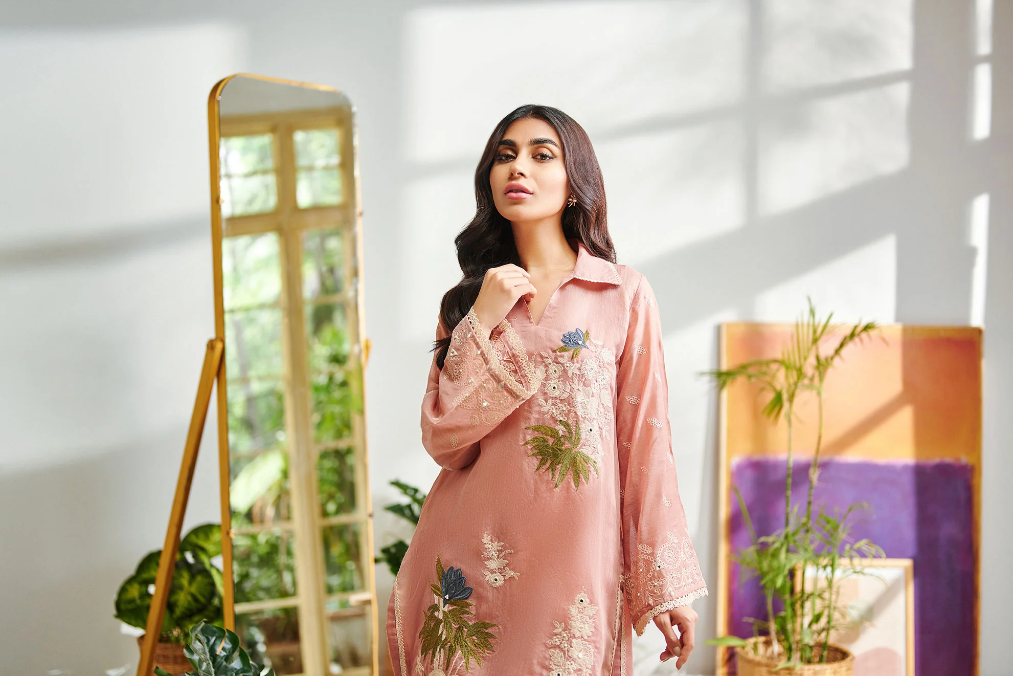 DC-2004 BLUSH-PINK 2PCS  EMBROIDERED KURTA WITH TROUSER - Image 5