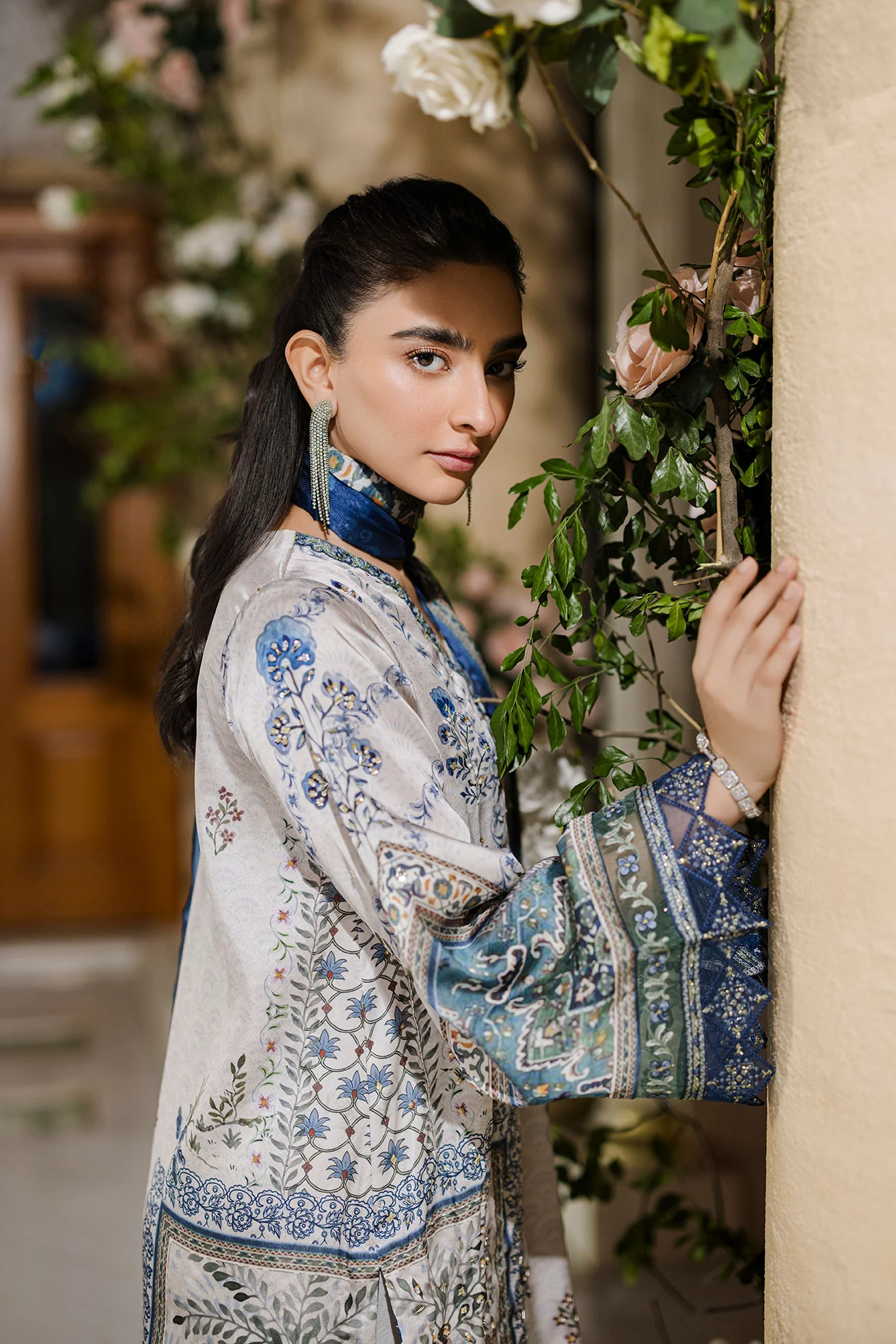Silk Tunic - 2PCS HAND EMBELLISHED  SHIRT WITH TROUSER-FW25DA-2872 GREY - Image 8