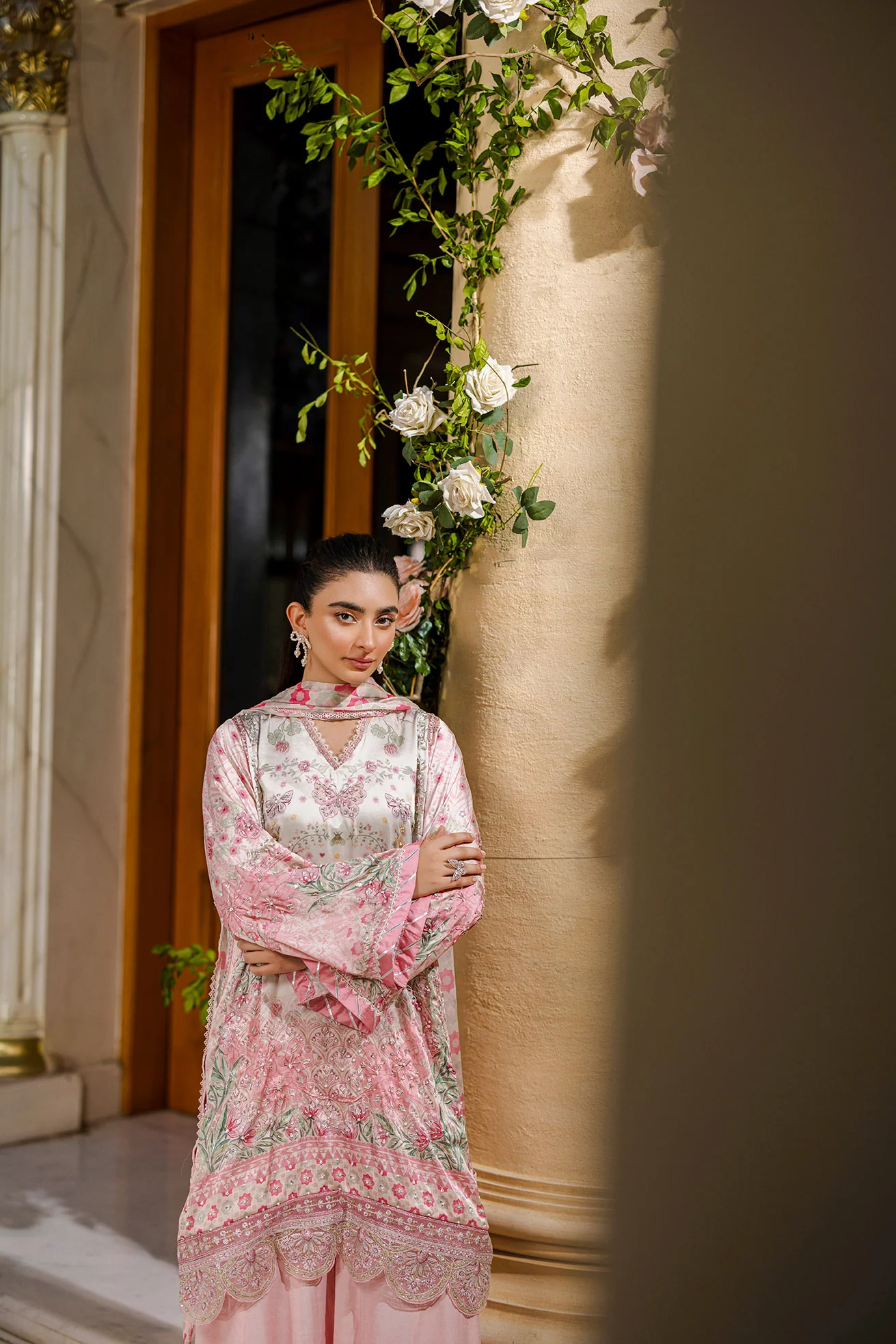 Silk Tunic - 2PCS HAND EMBELLISHED SHIRT WITH TROUSER-FW25DA-2873 PINK - Image 7