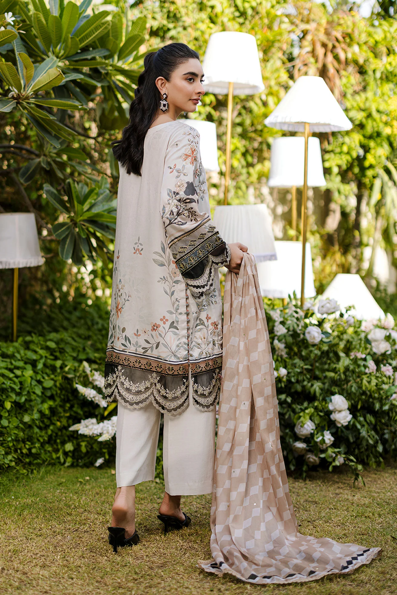 Silk Tunic - 2PCS HAND EMBELLISHED SHIRT WITH TROUSER-FW25DA-2874 BEIGE - Image 3