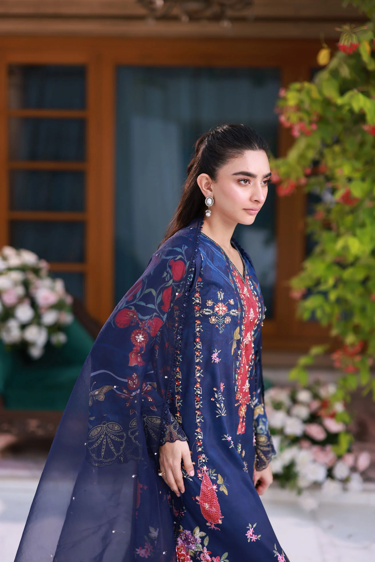 Silk Tunic - 2PCS HAND EMBELLISHED SHIRT WITH TROUSER-FW25DA-2875 NAVY BLUE - Image 6