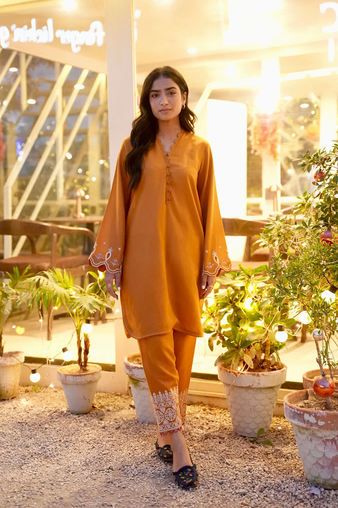 FW25DC-2881 MUSTARD 2PCS EMBROIDERED KURTA WITH TROUSER - Image 3