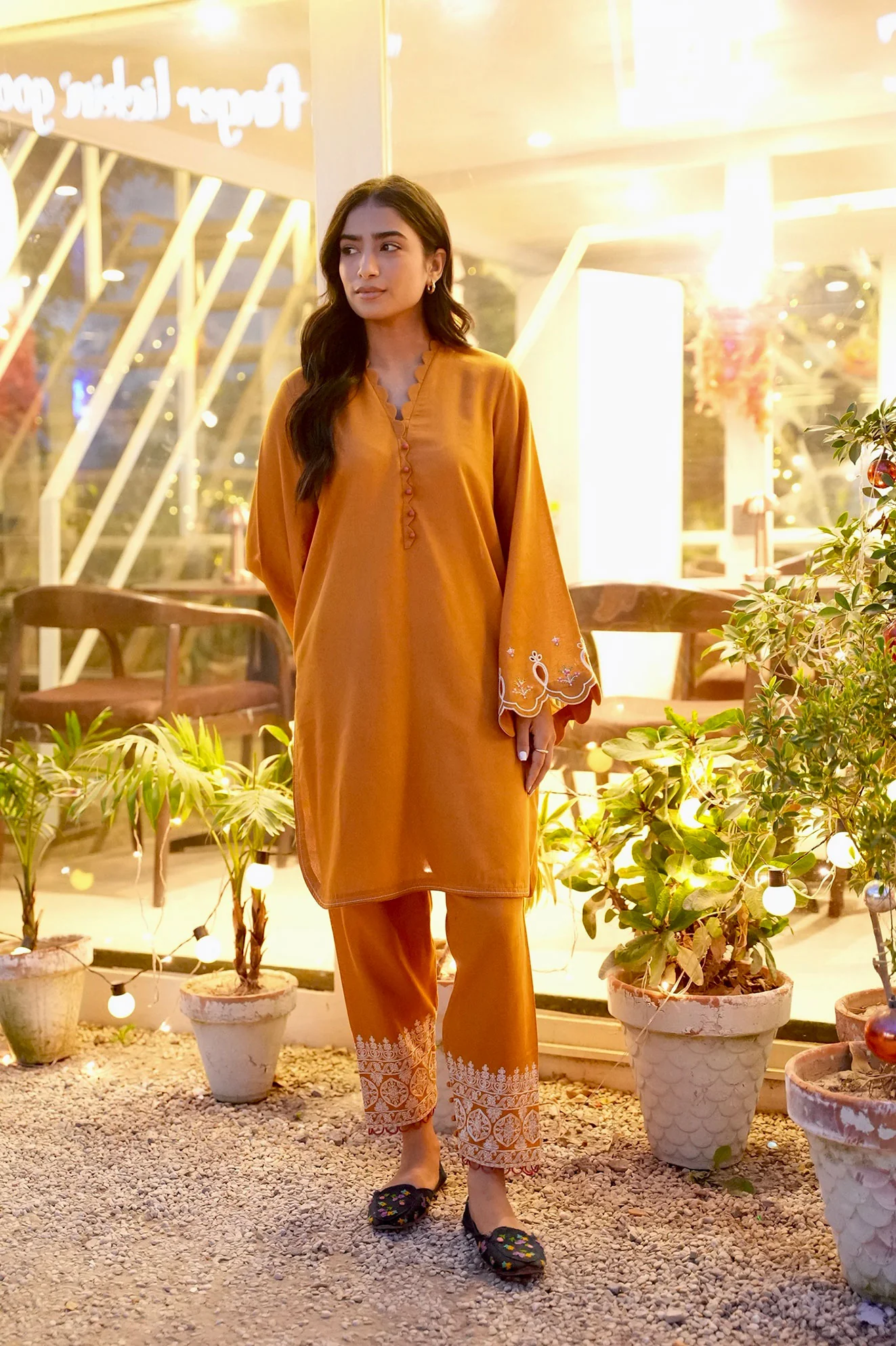 FW25DC-2881 MUSTARD 2PCS EMBROIDERED KURTA WITH TROUSER - Image 5