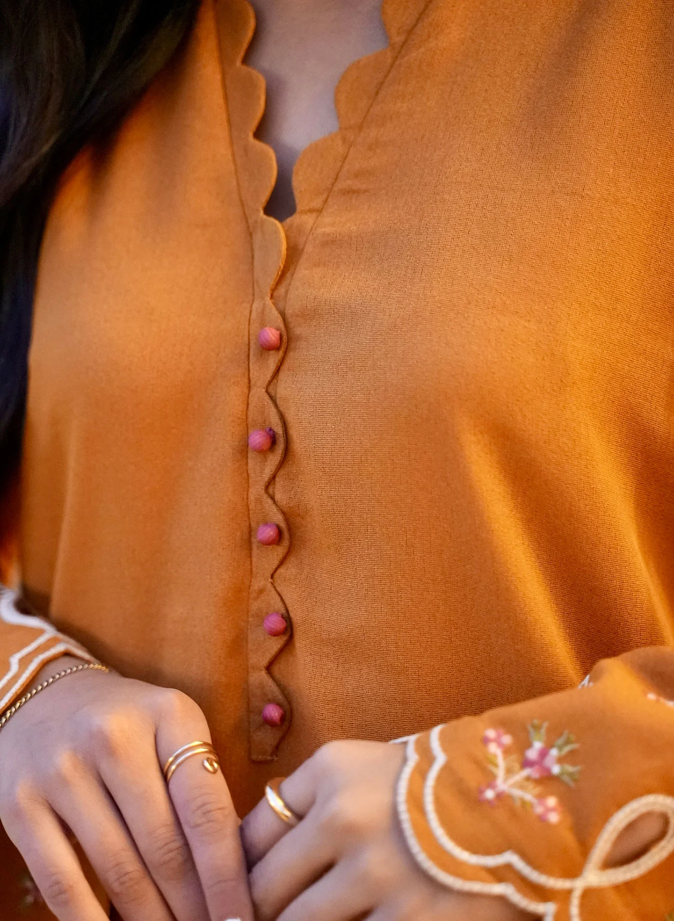 FW25DC-2881 MUSTARD 2PCS EMBROIDERED KURTA WITH TROUSER - Image 6