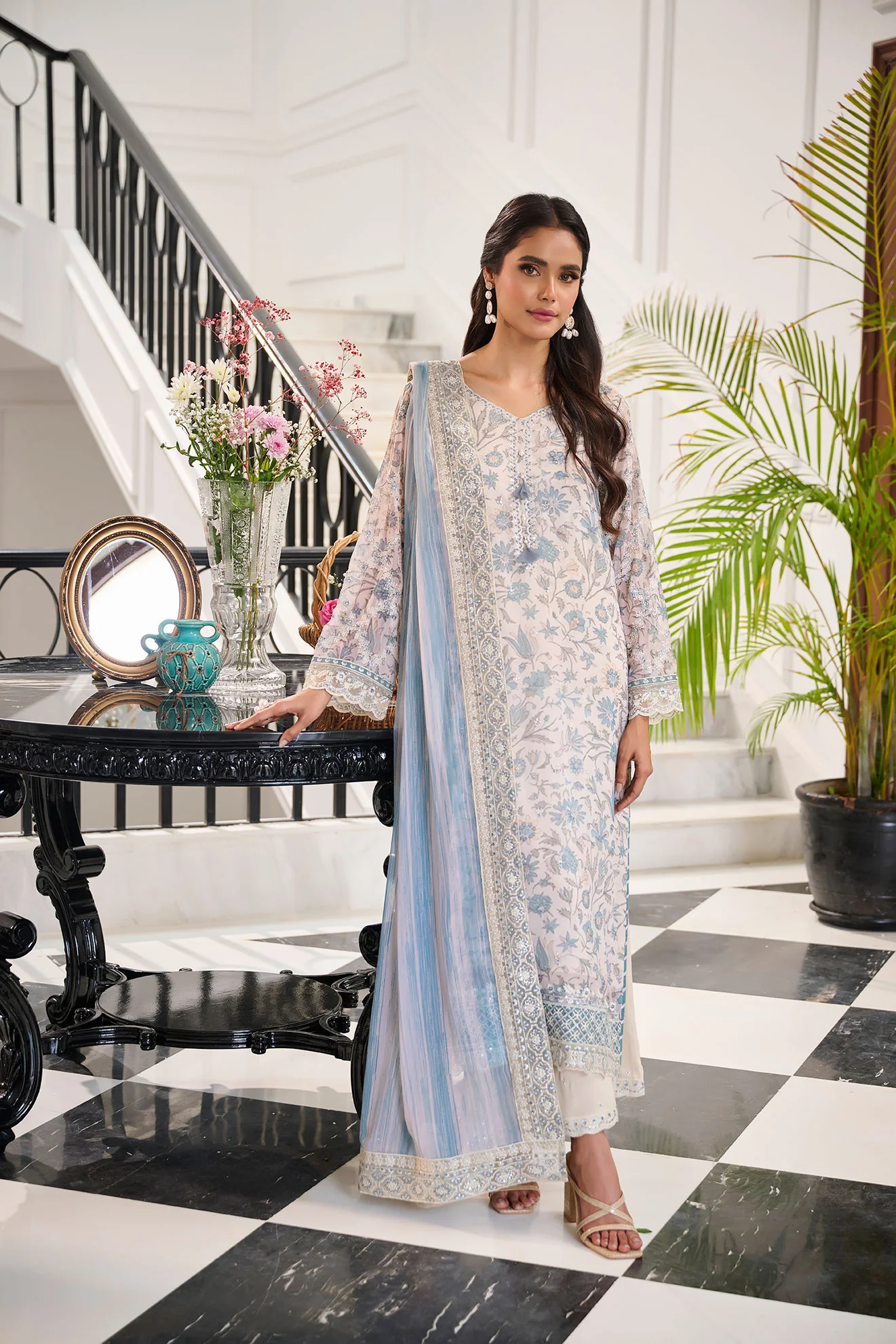 SS24DA-2365 SKY BLUE 2PCS EMBROIDERED KURTA WITH TROUSER - Image 4