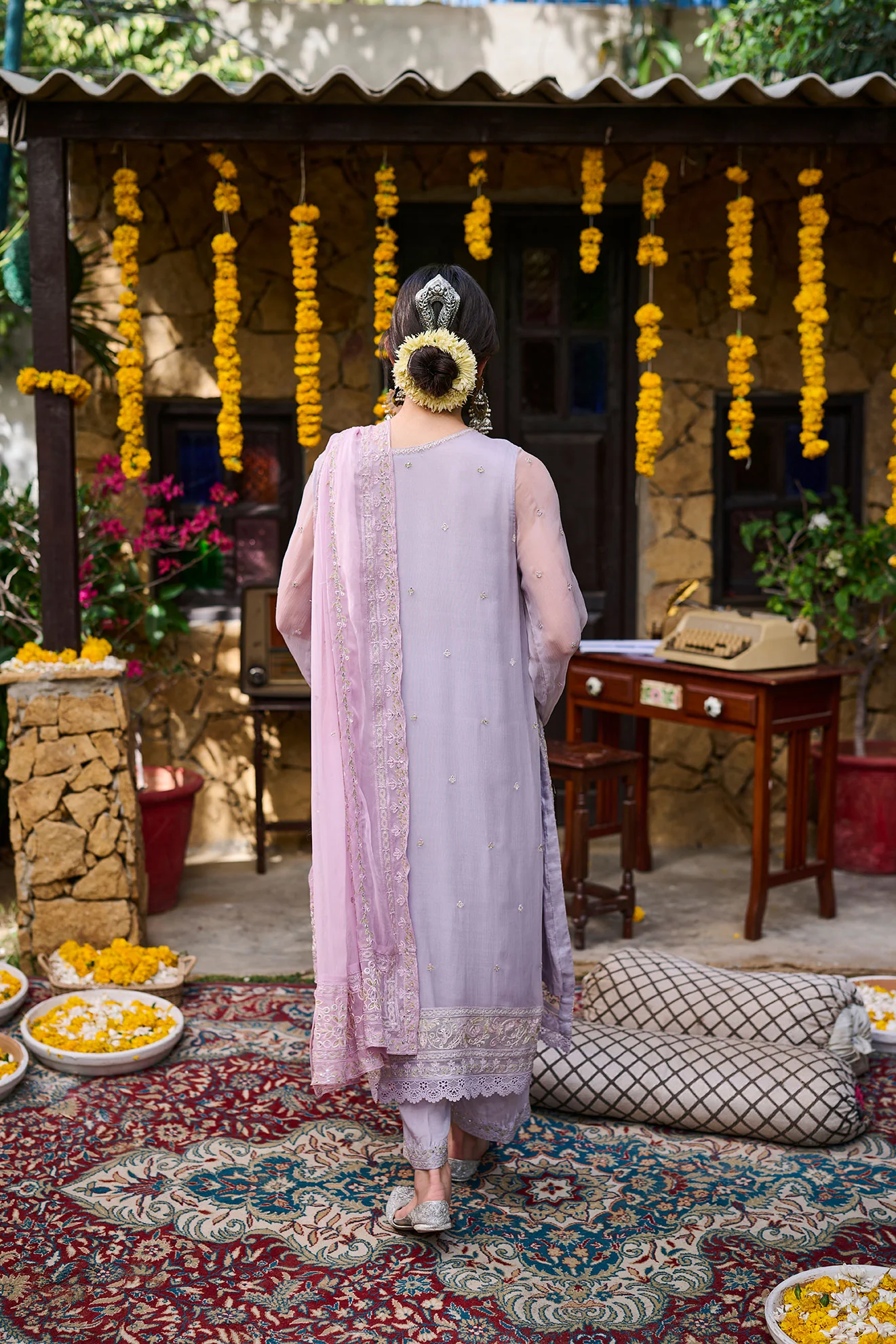SS24DA-2371 PURPLE 2PCS EMBROIDERED KURTA WITH TROUSER - Image 3