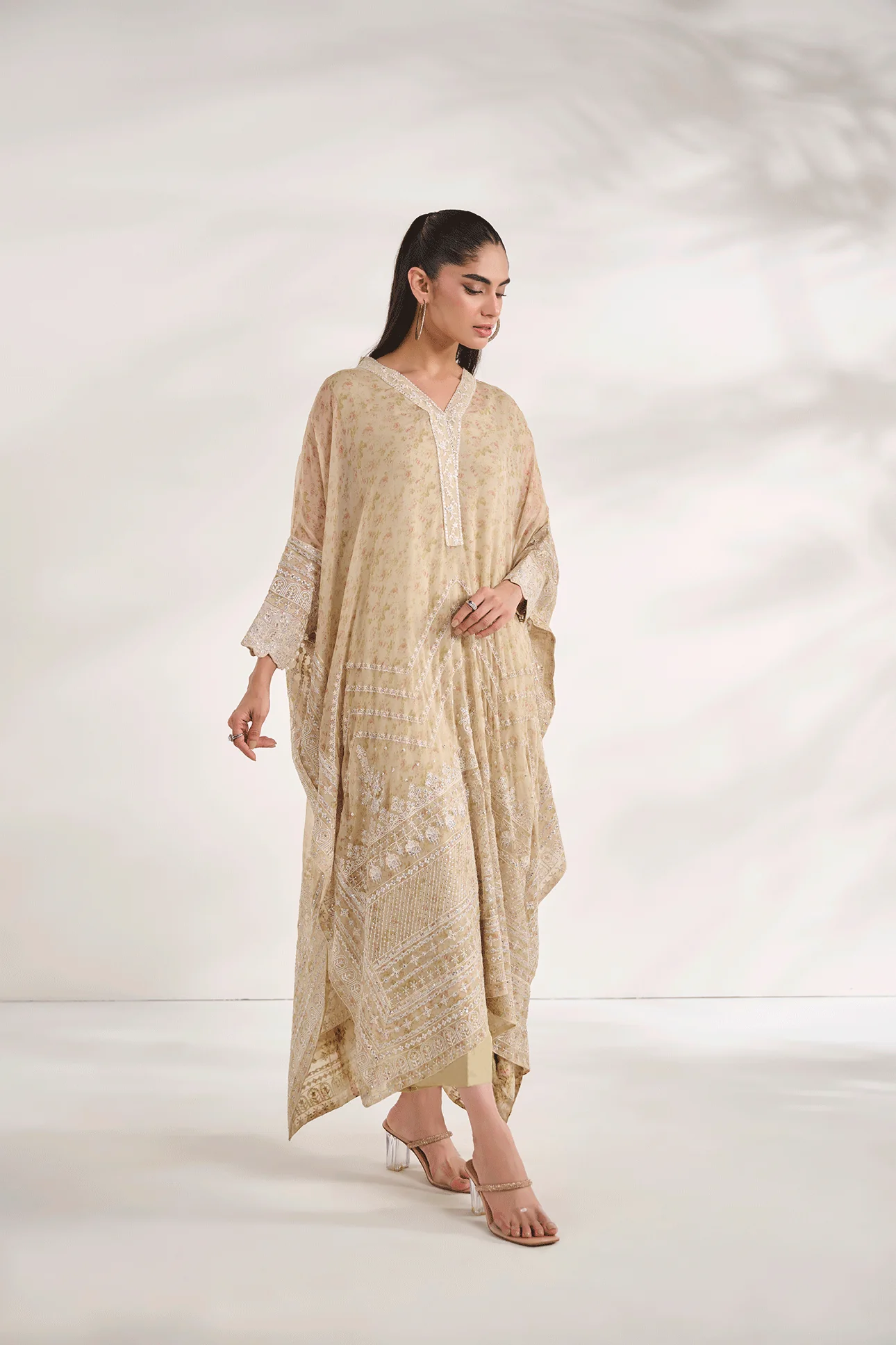 SS24DA-2471 BEIGE 2PCS EMBROIDERED KURTA WITH TROUSER