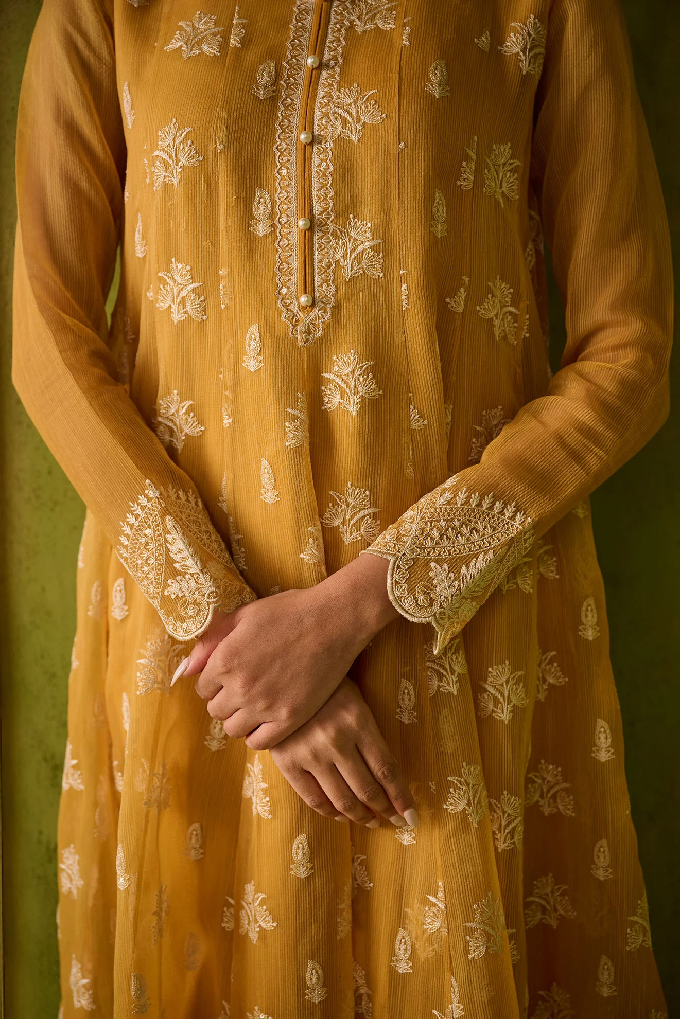 SS24DA-2479 MUSTARD 2PCS EMBROIDERED KURTA WITH TROUSER - Image 4