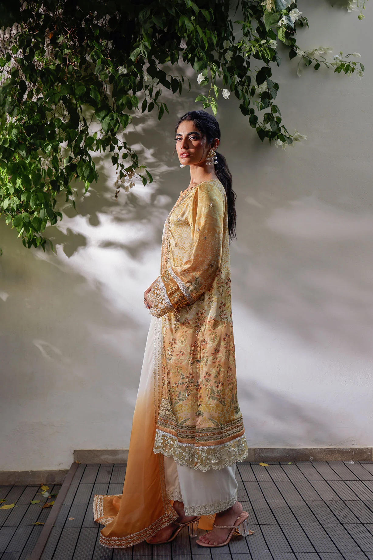 SS24DA-2519 MUSTARD 2PCS HAND EMBELLISHED SHIRT WITH TROUSER - Image 5