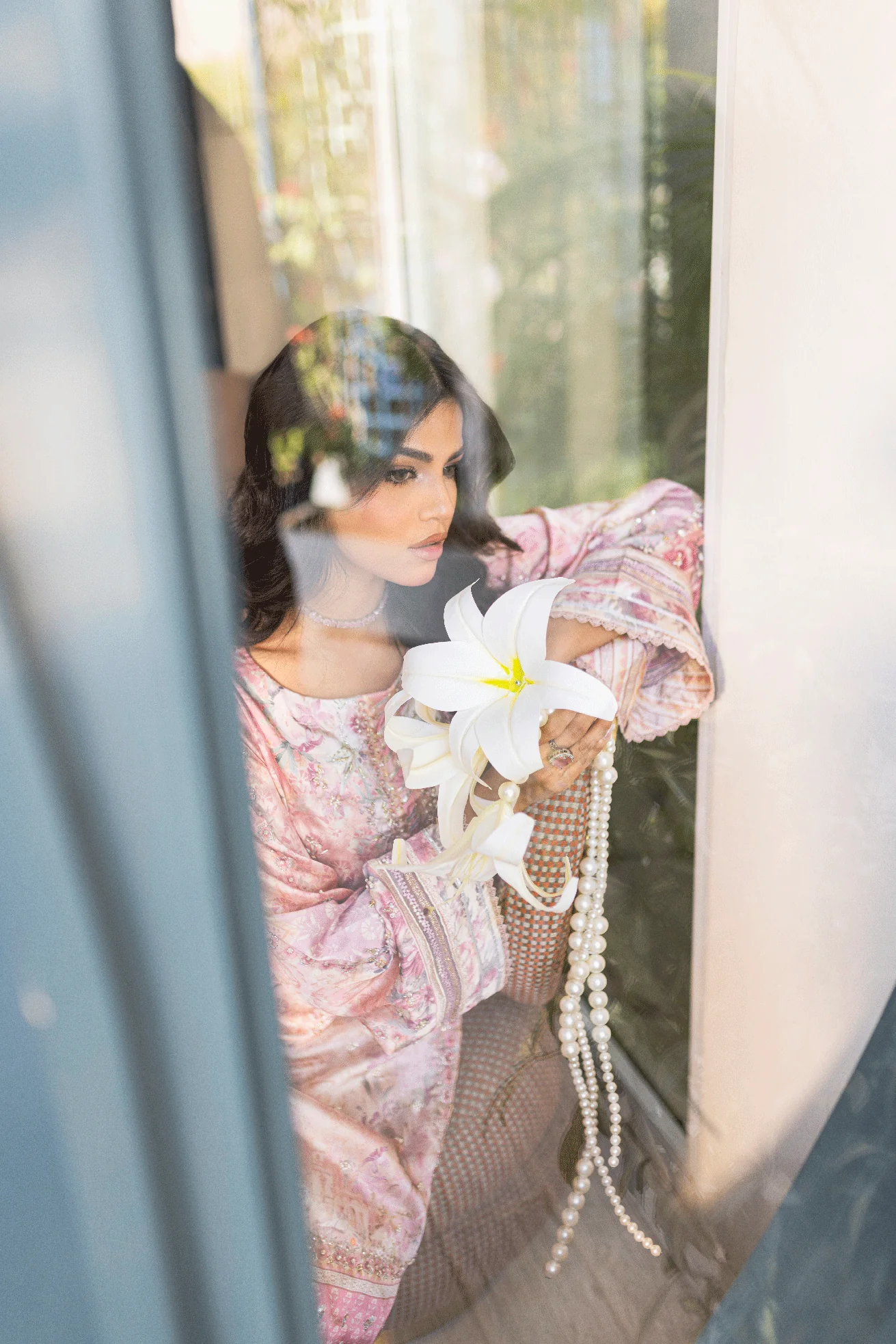 Silk Tunic - 2PCS HAND EMBELLISHED SHIRT WITH TROUSER-SS24DA-2667 LIGHT PINK - Image 3