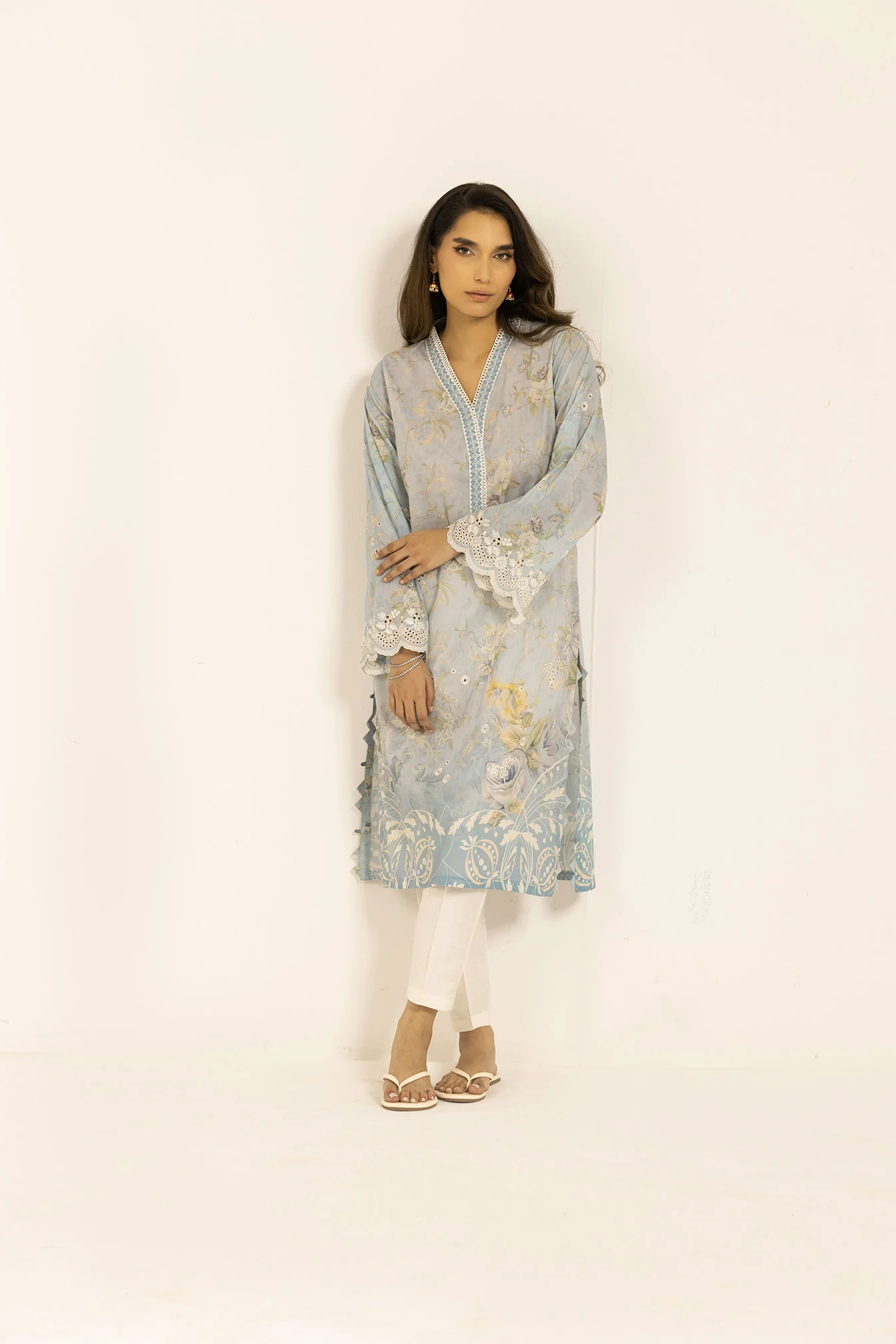 SS24DC-0609 SKY BLUE EMBROIDERED KURTA - Image 3