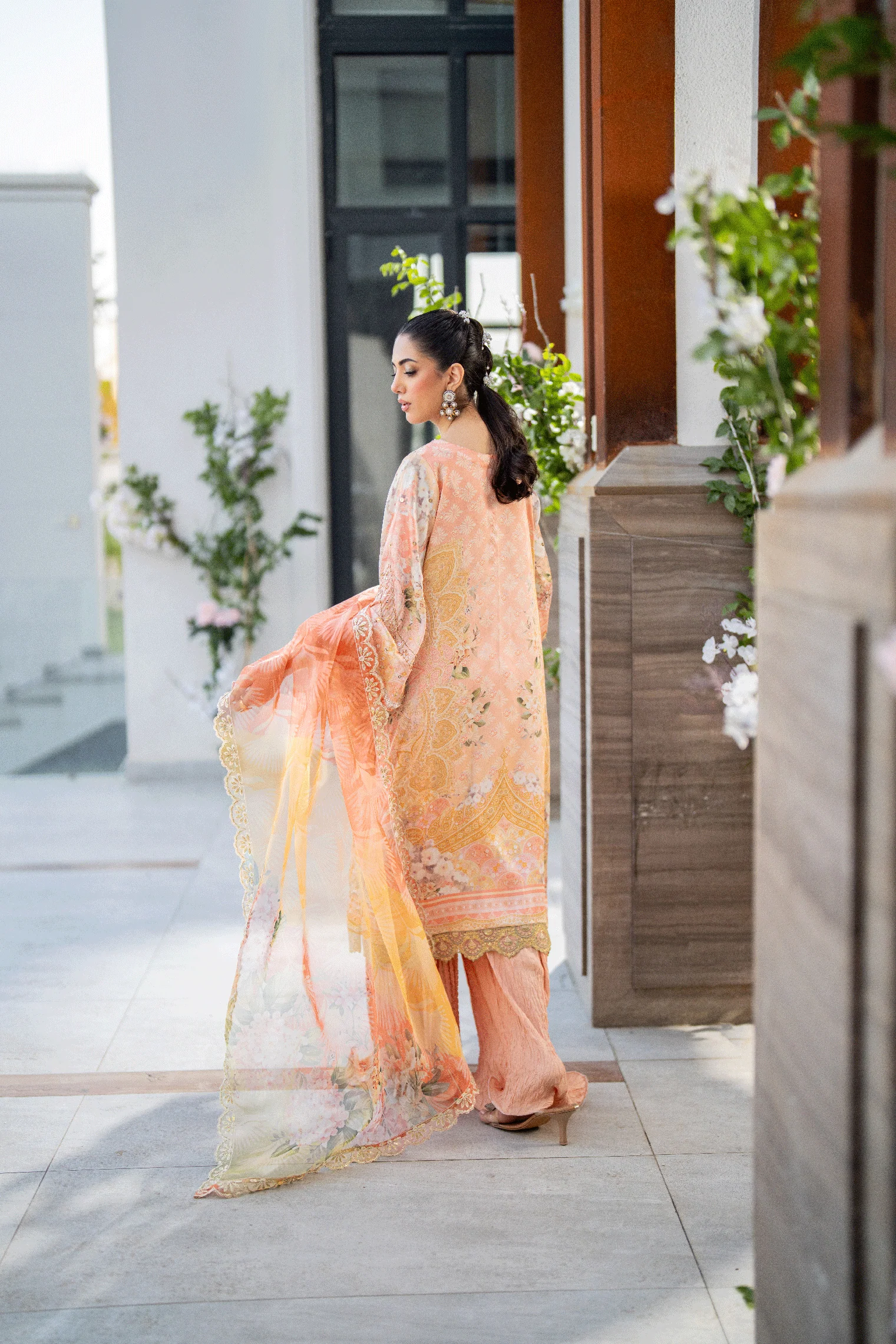 Silk Tunic - 2PCS HAND EMBELLISHED SHIRT WITH TROUSER-SS25DA-2687 PEACH - Image 3
